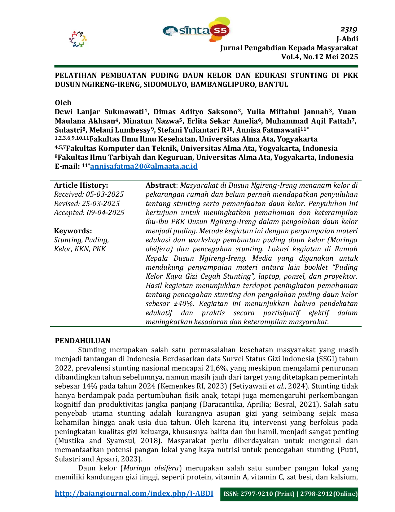 JURIS Pelatihan Pembuatan Puding Daun Kelor dan Edukasi Stunting di PKK Dusun Ngireng Ireng