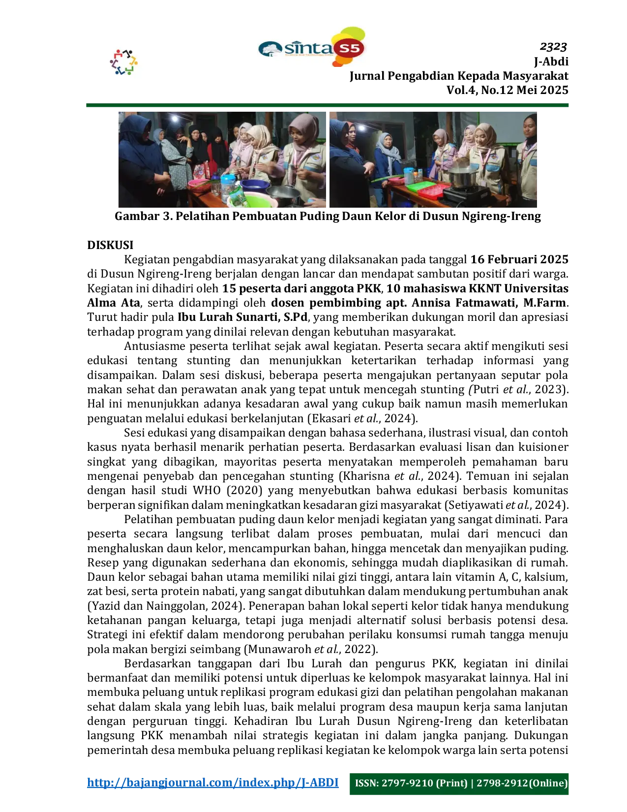 JURIS Pelatihan Pembuatan Puding Daun Kelor dan Edukasi Stunting di PKK Dusun Ngireng Ireng