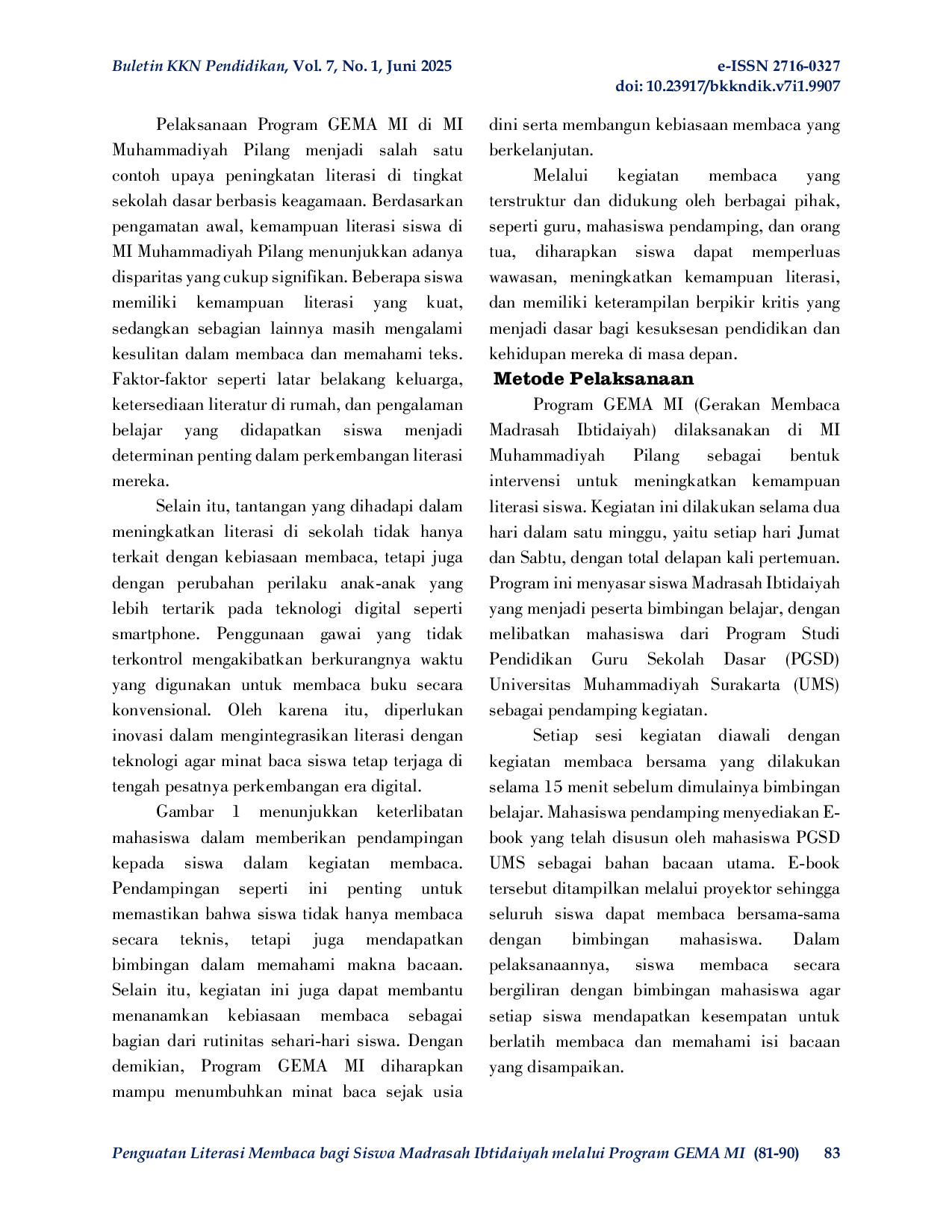 JURIS Penguatan Literasi Membaca bagi Siswa Madrasah Ibtidaiyah melalui Program GEMA MI