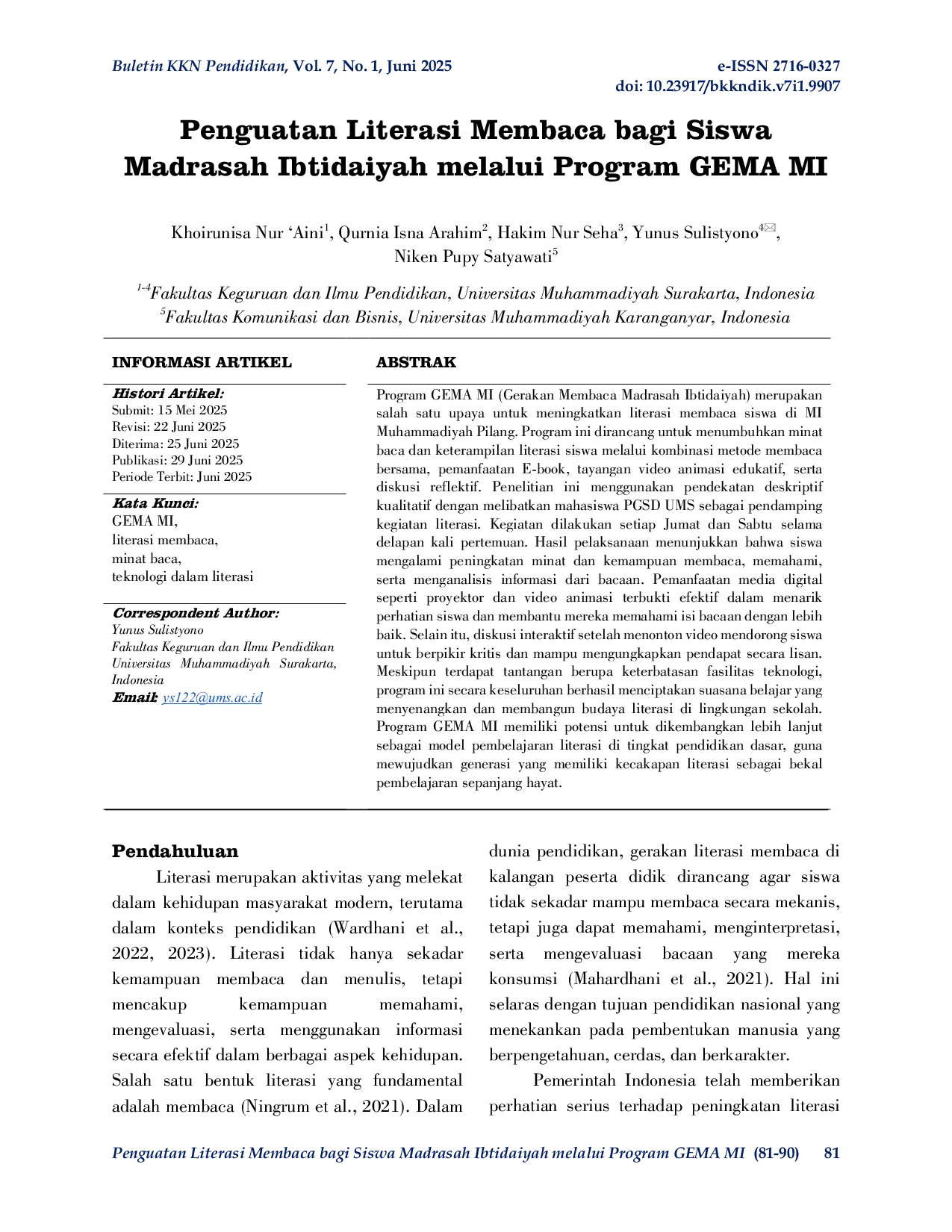 JURIS Penguatan Literasi Membaca bagi Siswa Madrasah Ibtidaiyah melalui Program GEMA MI