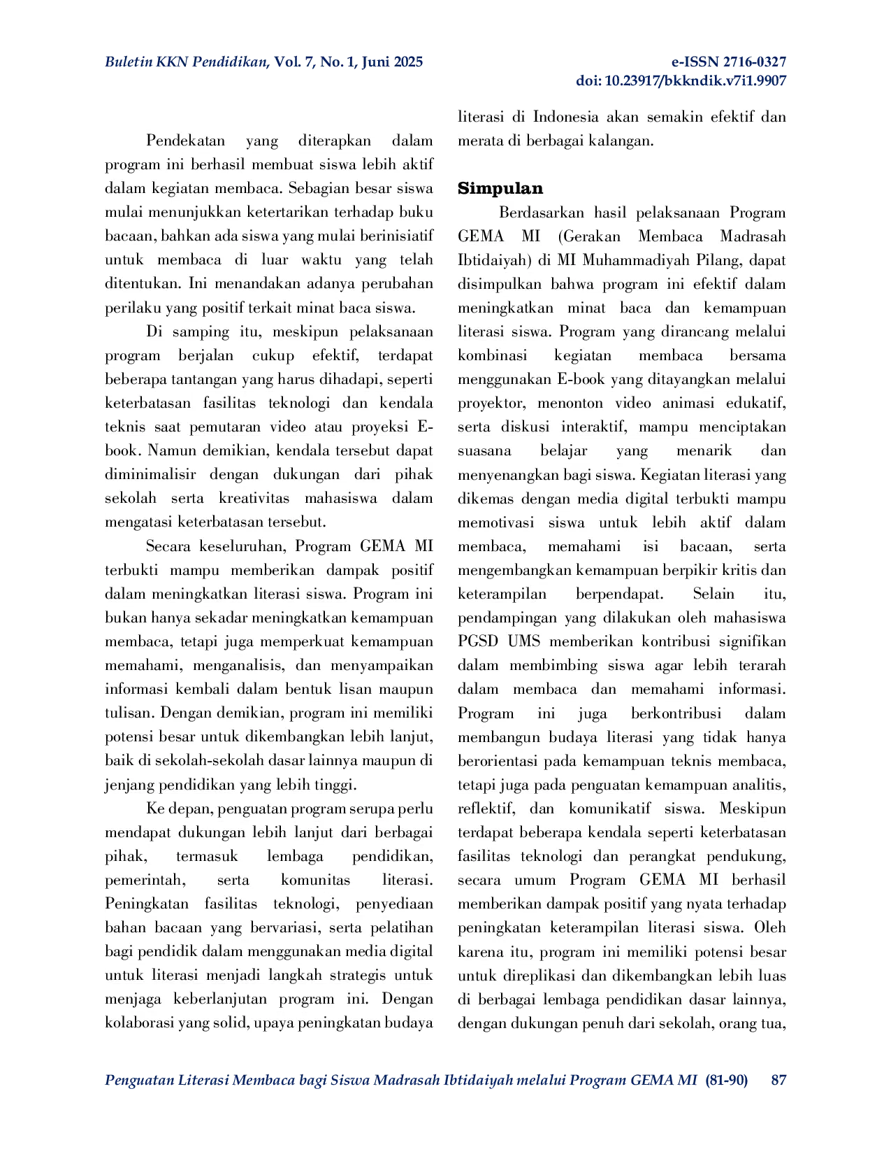 JURIS Penguatan Literasi Membaca bagi Siswa Madrasah Ibtidaiyah melalui Program GEMA MI