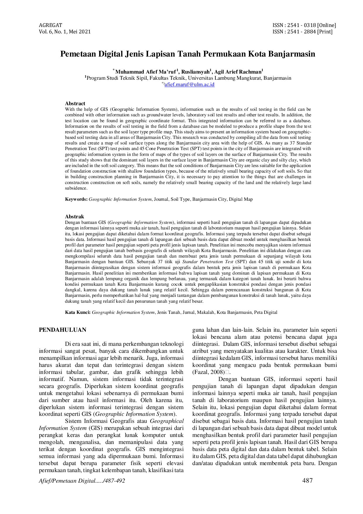 JURIS Pemetaan Digital Jenis Lapisan Tanah Permukaan Kota Banjarmasin