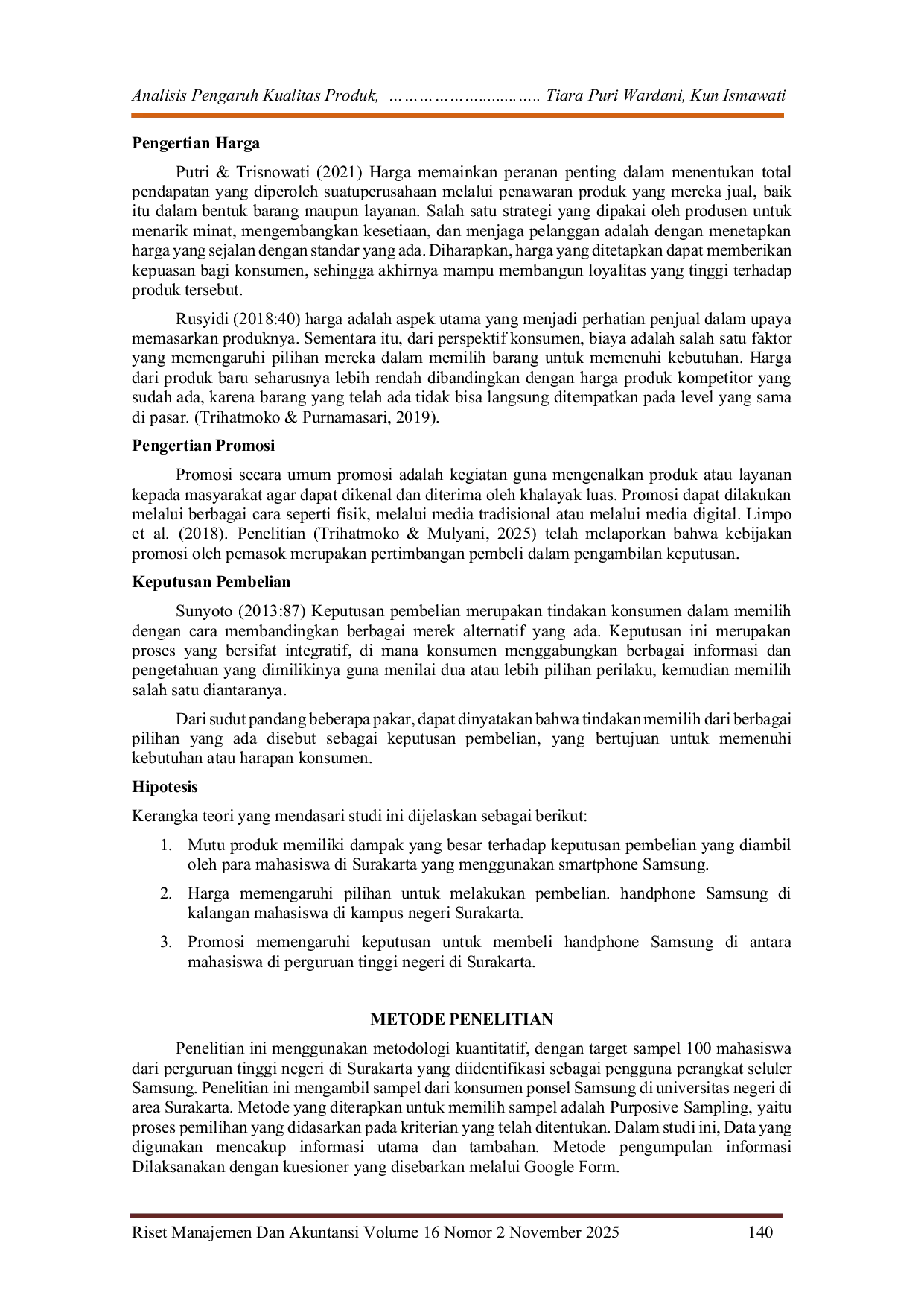 JURIS Analisis Pengaruh Kualitas Produk Harga dan Promosi Terhadap Keputusan Pembelian Handphone Samsung pada Mahasiswa Kampus Negeri di Surakarta