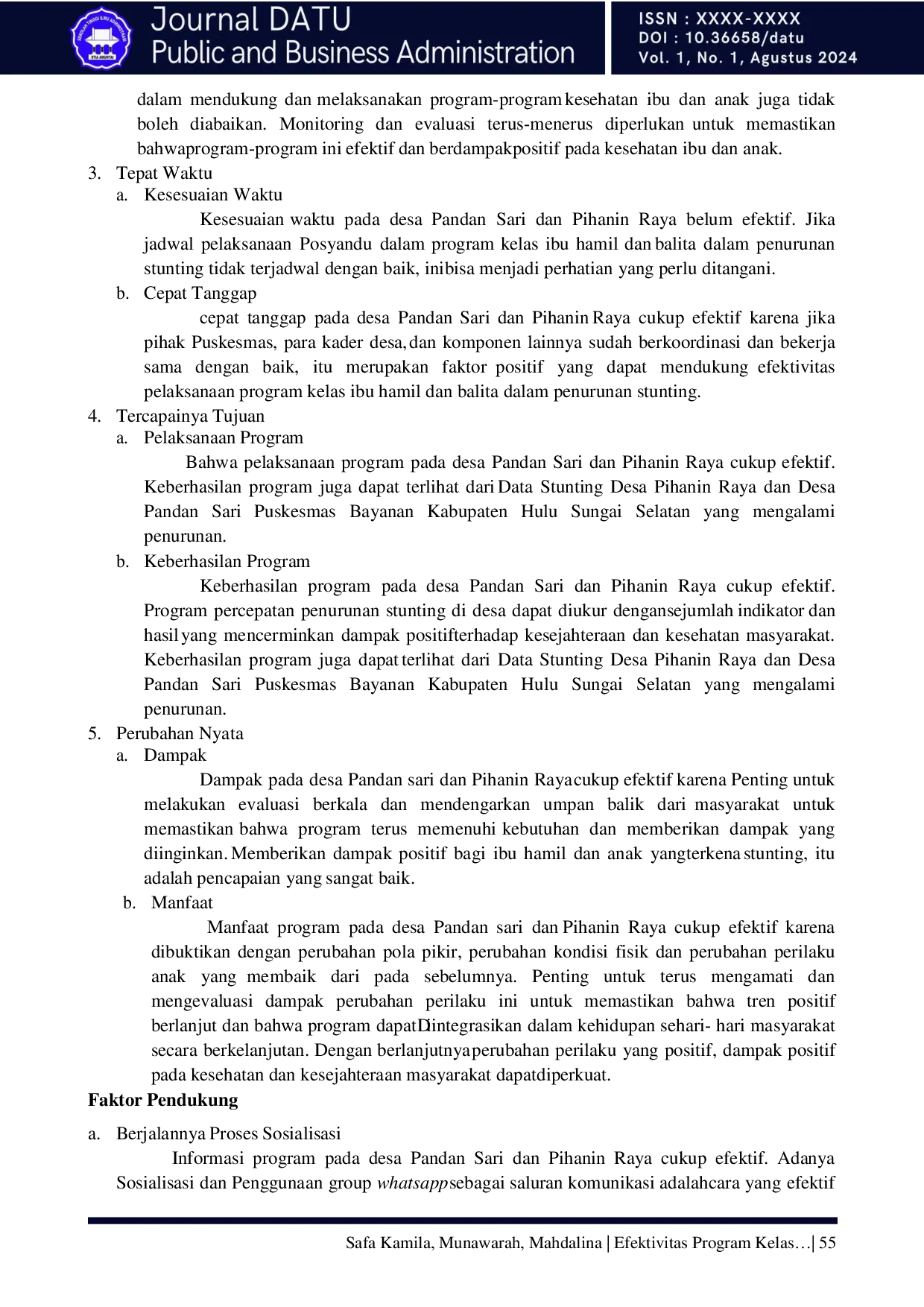 JURIS Efektivitas Program Kelas Ibu Hamil Dan Balita Dalam Penurunan Stunting Di Kecamatan Daha Selatan Studi Kasus Desa Pandan Sari Desa Pihanin Raya