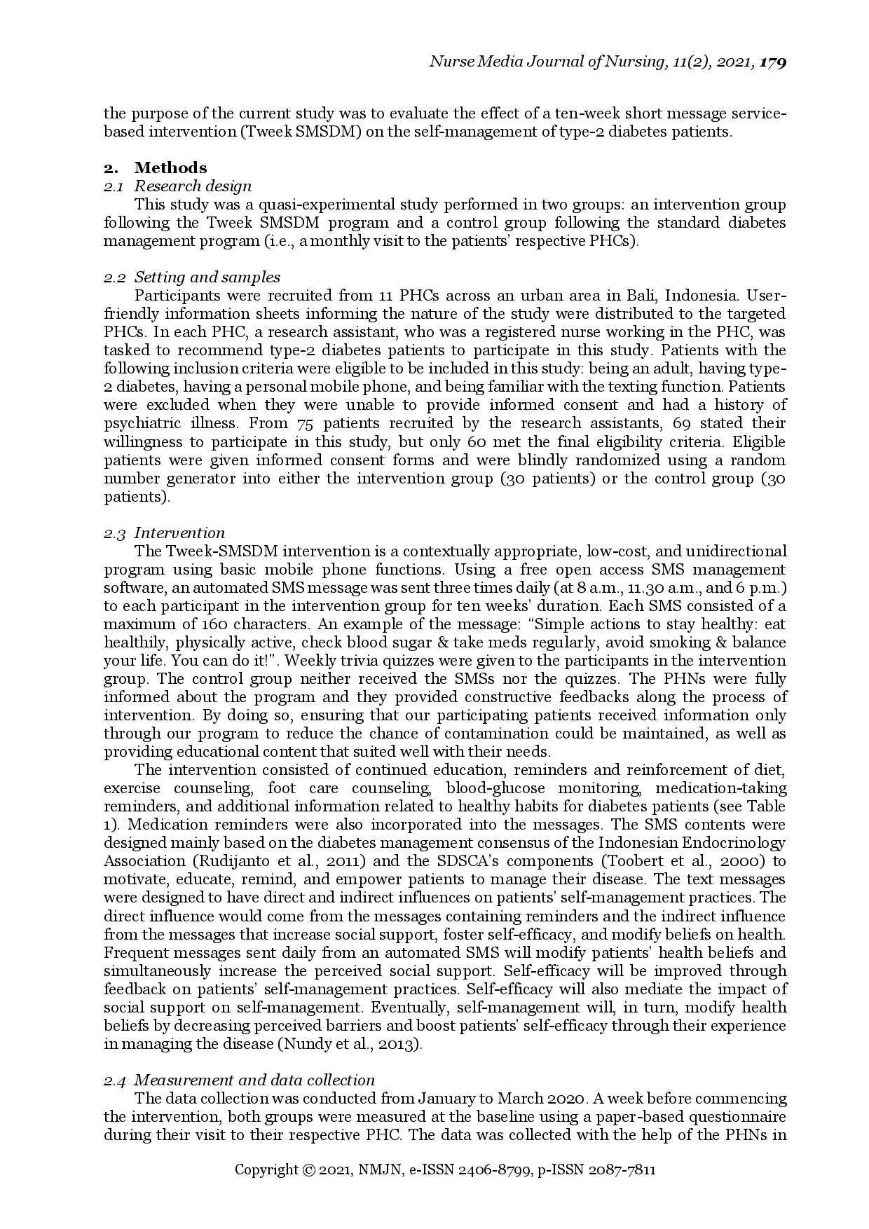 juris Effect of a Ten Week Short Message Service Based Intervention on Self Management of Type 2 Diabetes Patients in Bali Indonesia