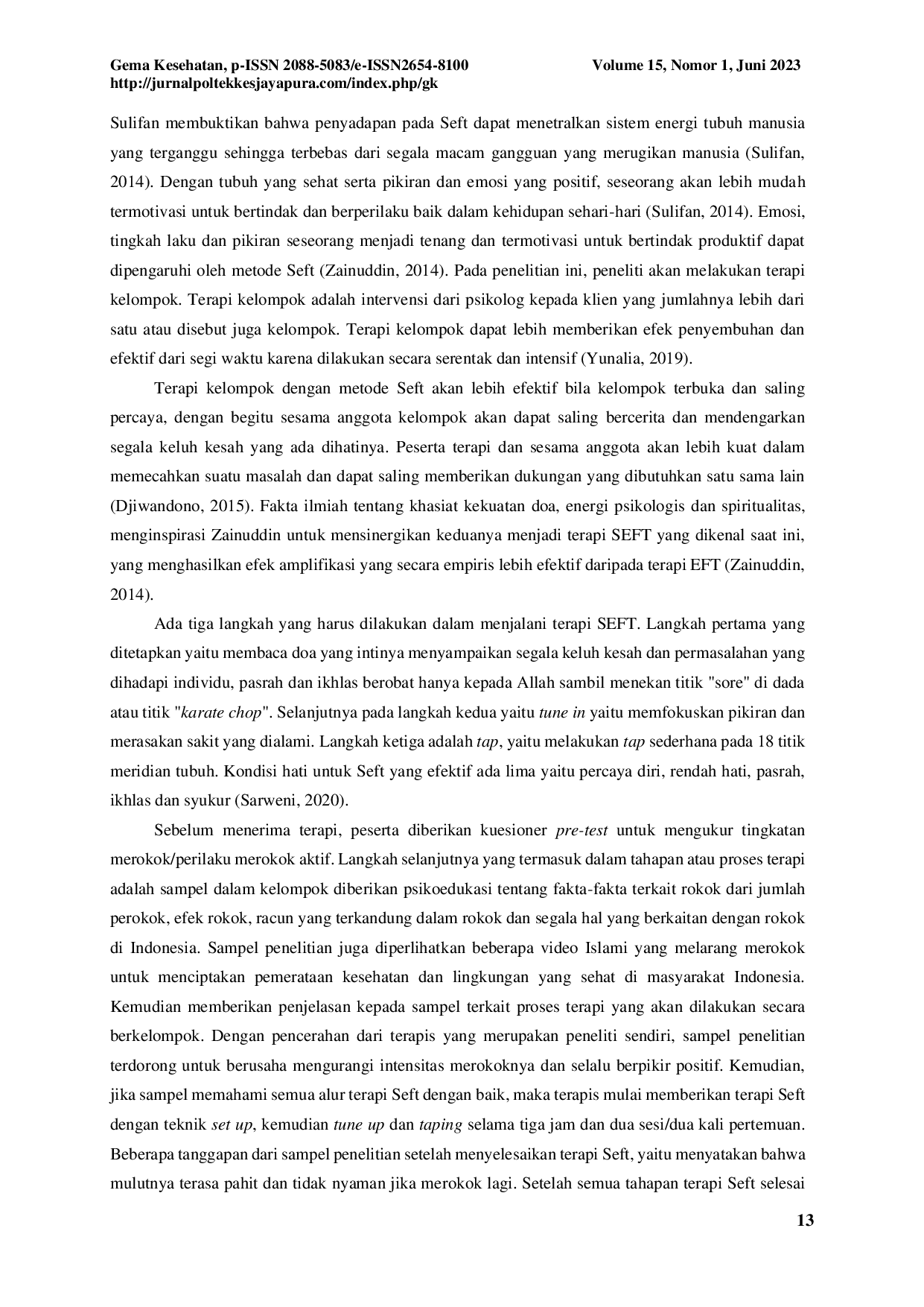 juris Strategi Seft Spiritual Emotional Freedom Technique Dalam Menanggulangi Perokok Aktif Pada Remaja