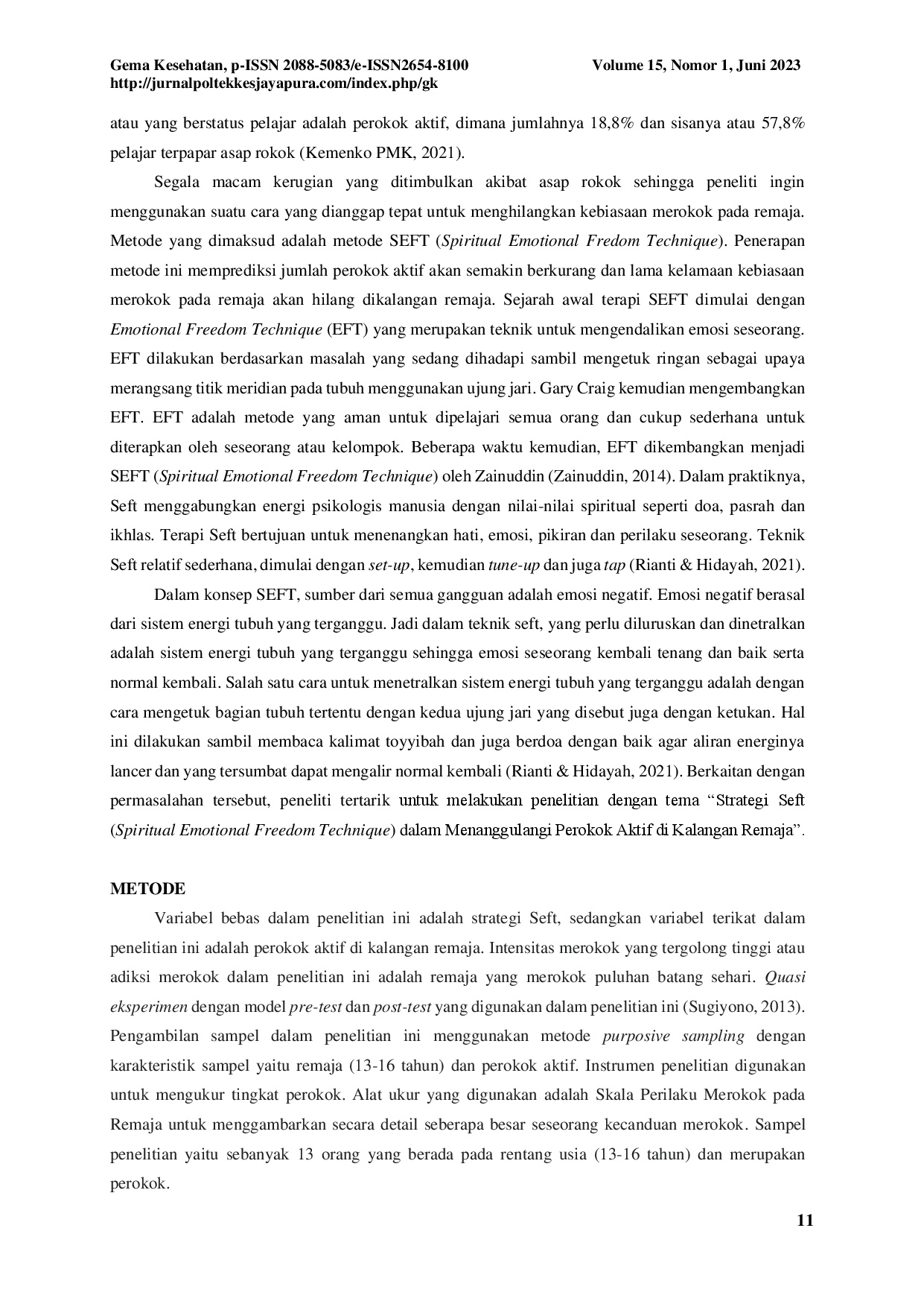 juris Strategi Seft Spiritual Emotional Freedom Technique Dalam Menanggulangi Perokok Aktif Pada Remaja