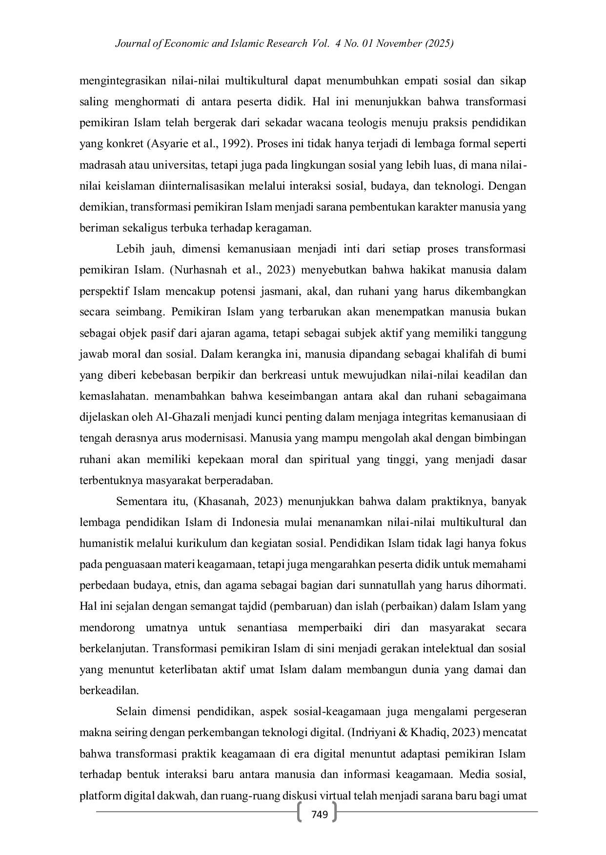 JURIS Transformasi Pemikiran Islam dan Peranannya dalam Memahami Hakikat Manusia di Era Multikultural