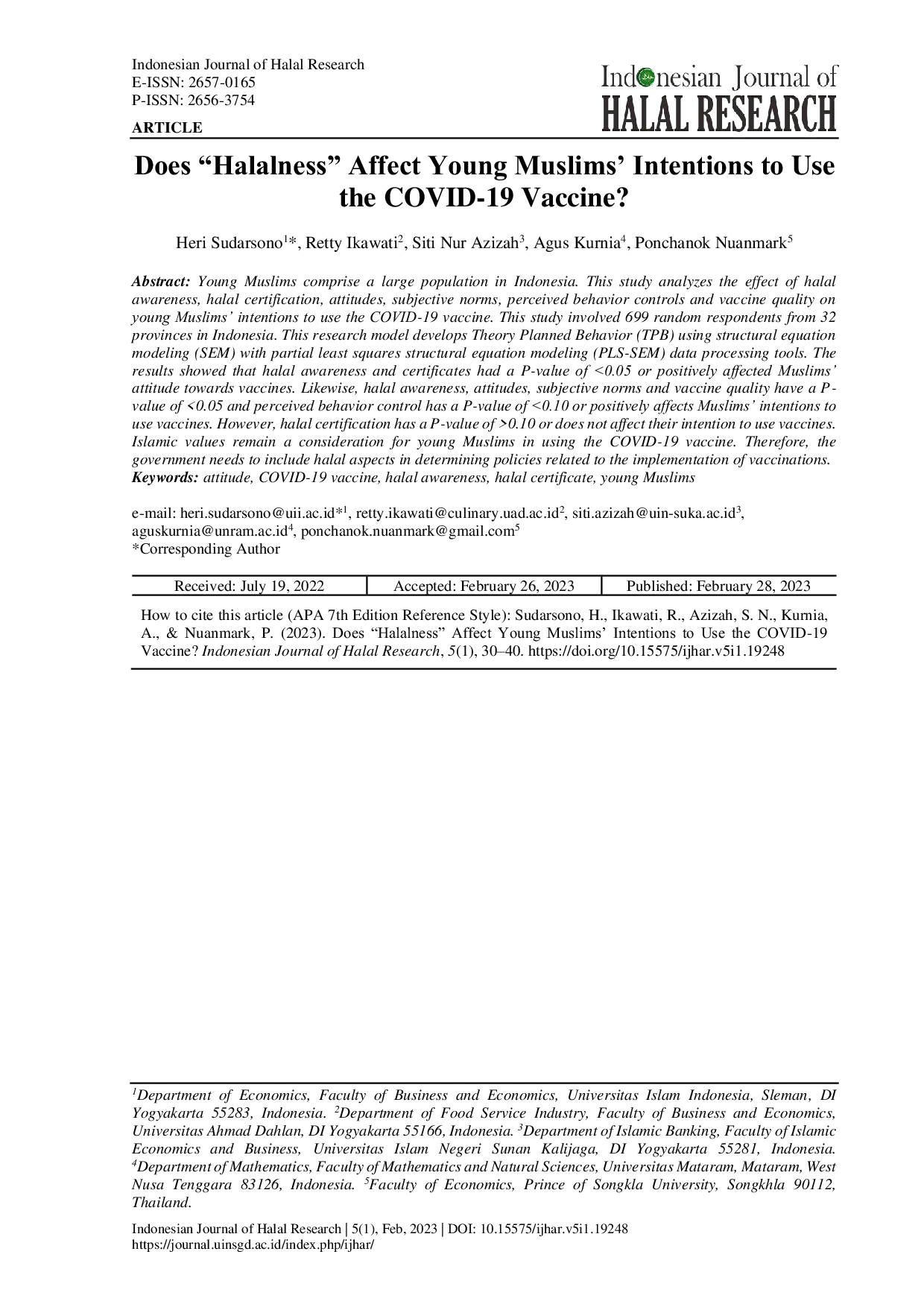 JURIS Does Halalness Affect Young Muslims Intentions to Use the COVID 19 Vaccine