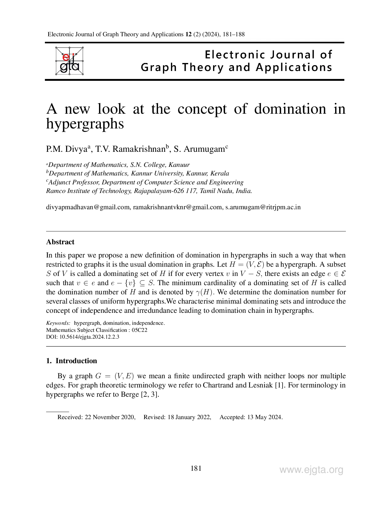 JURIS A new look at the concept of domination in hypergraphs