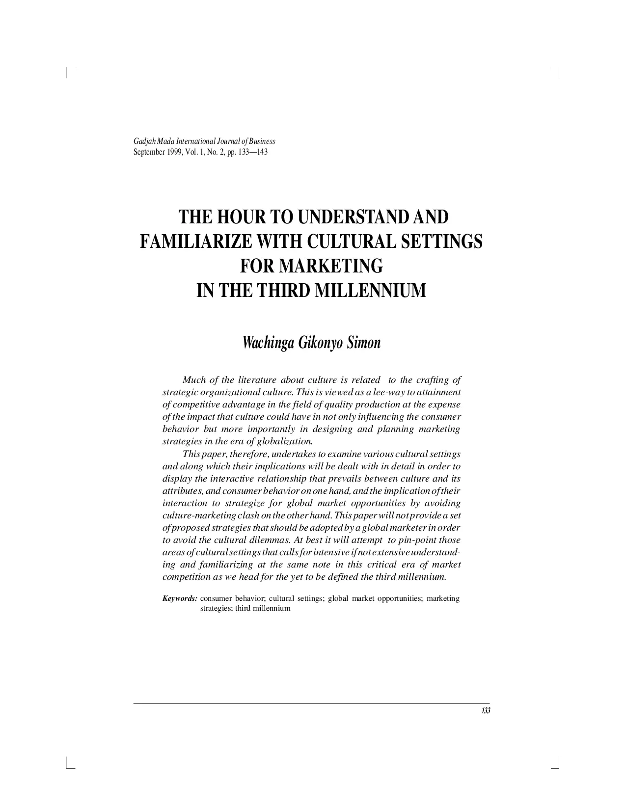 juris The Hour to Understand and Familiarize with Cultural Settings for Marketing in the Third Millennium
