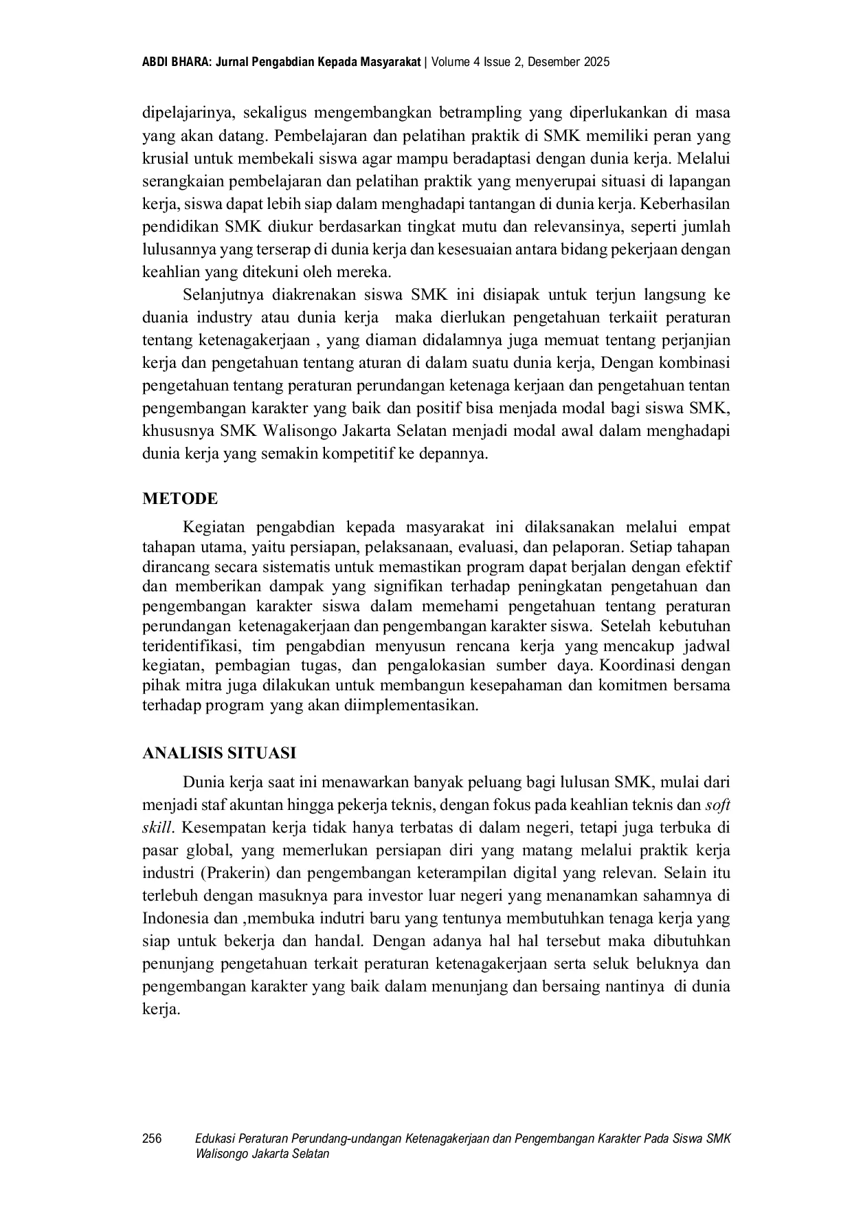 JURIS Edukasi Peraturan Perundangan Ketenagakerjaan dan Pengembangan Karakter pada Siswa SMK Walisongo Jakarta Selatan