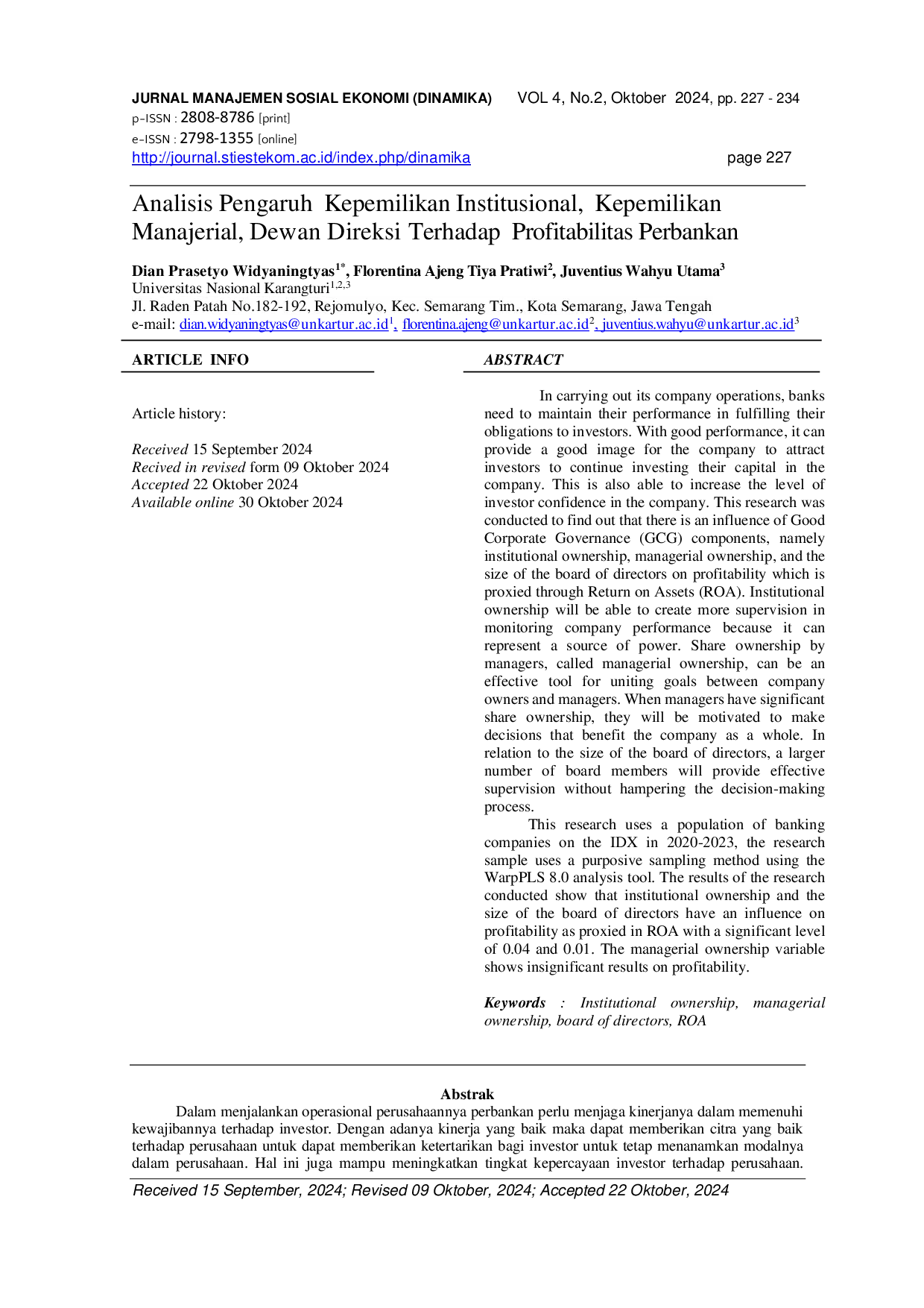 JURIS Analisis Pengaruh Kepemilikan Institusional Kepemilikan Manajerial Dewan Direksi Terhadap Profitabilitas Perbankan