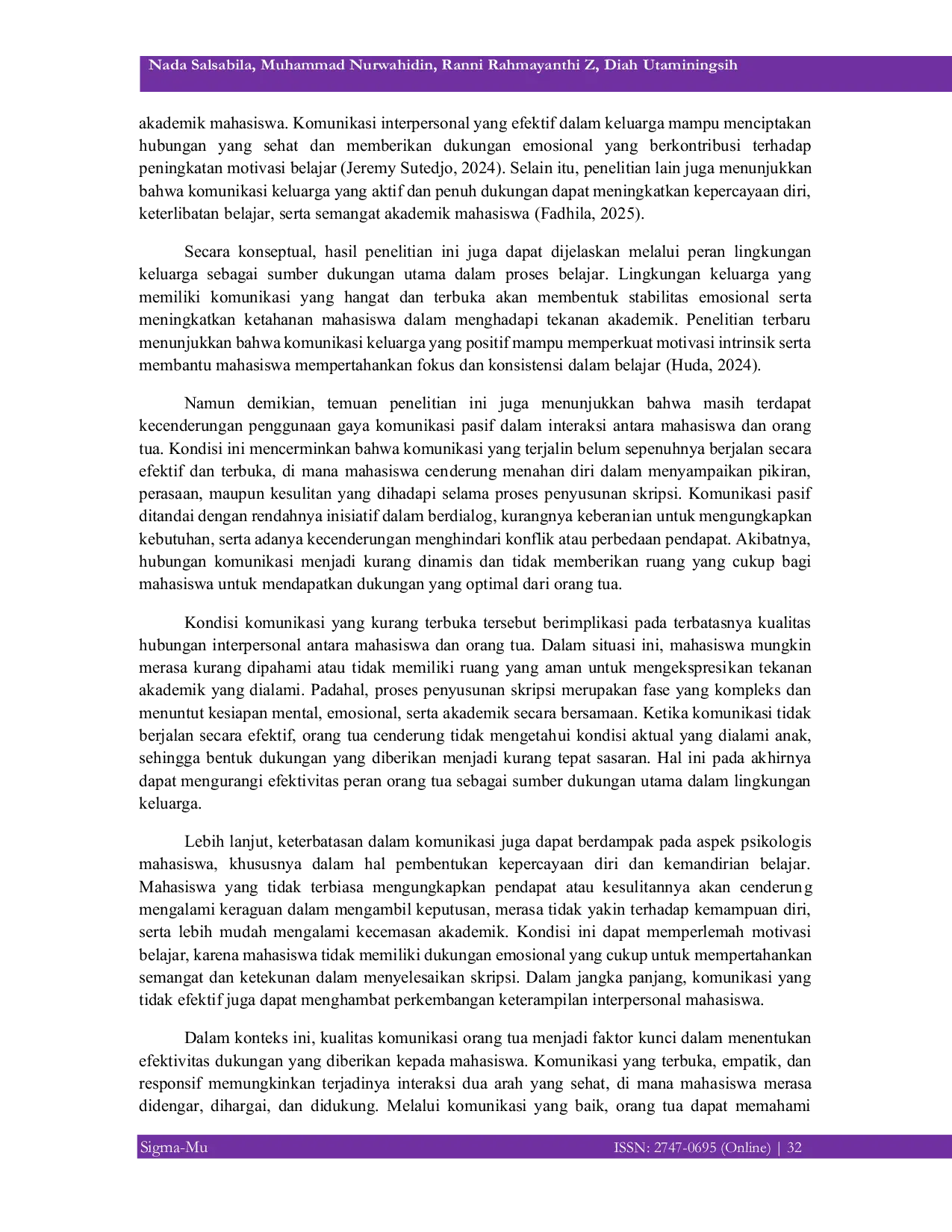JURIS Hubungan Gaya Komunikasi Orang Tua dengan Motivasi Mahasiswa Menyelesaikan Skripsi pada Program Studi Bimbingan dan Konseling Universitas Lampung
