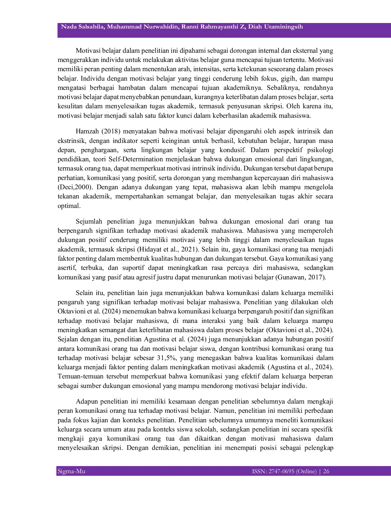 JURIS Hubungan Gaya Komunikasi Orang Tua dengan Motivasi Mahasiswa Menyelesaikan Skripsi pada Program Studi Bimbingan dan Konseling Universitas Lampung