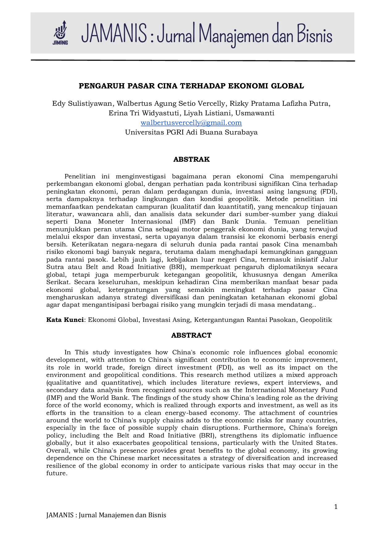JURIS Pengaruh Pasar Cina Terhadap Ekonomi Global