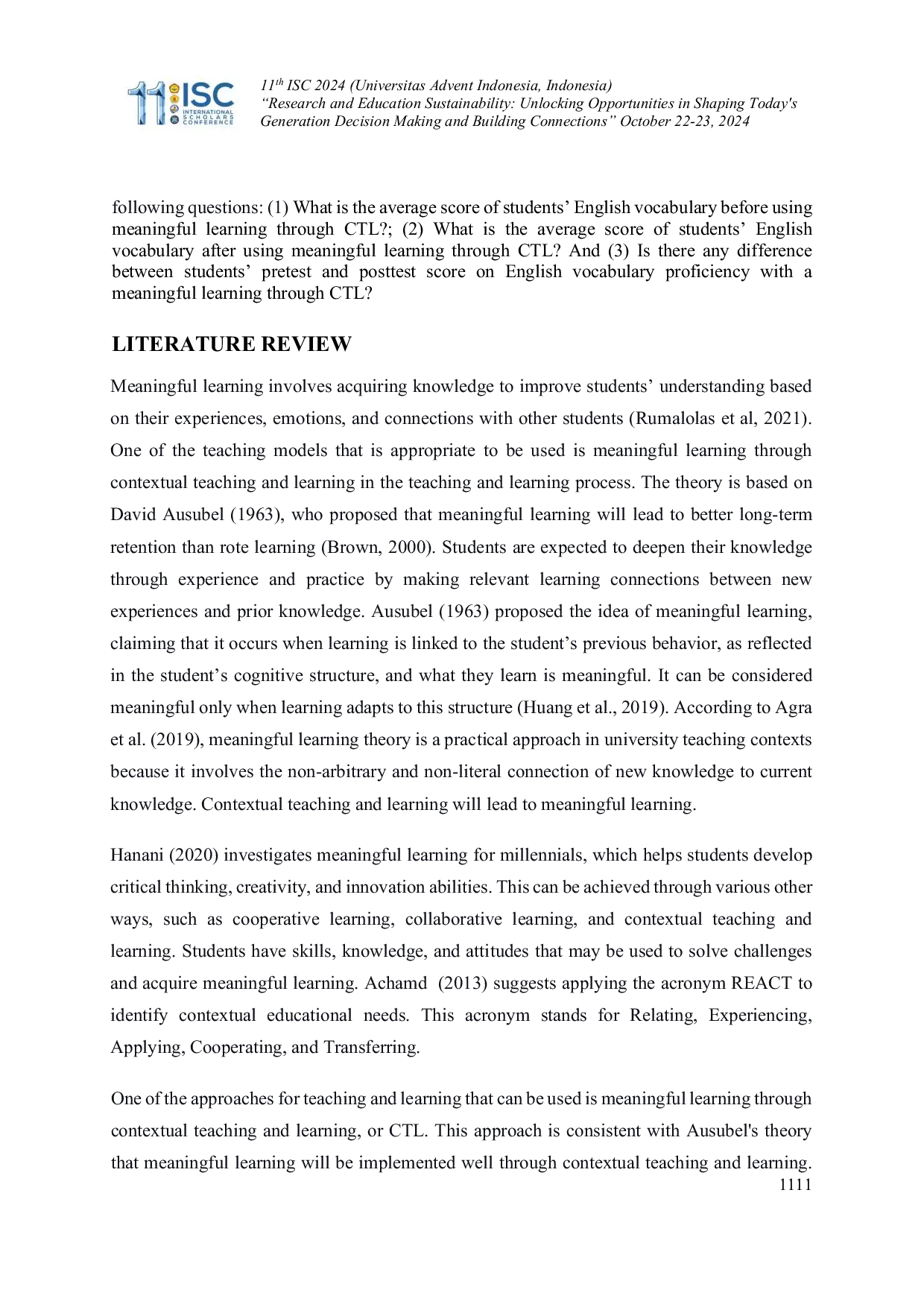 JURIS Advancing English Vocabulary Proficiency through Meaningful Contextual Teaching in Learning English in a Private Senior High School