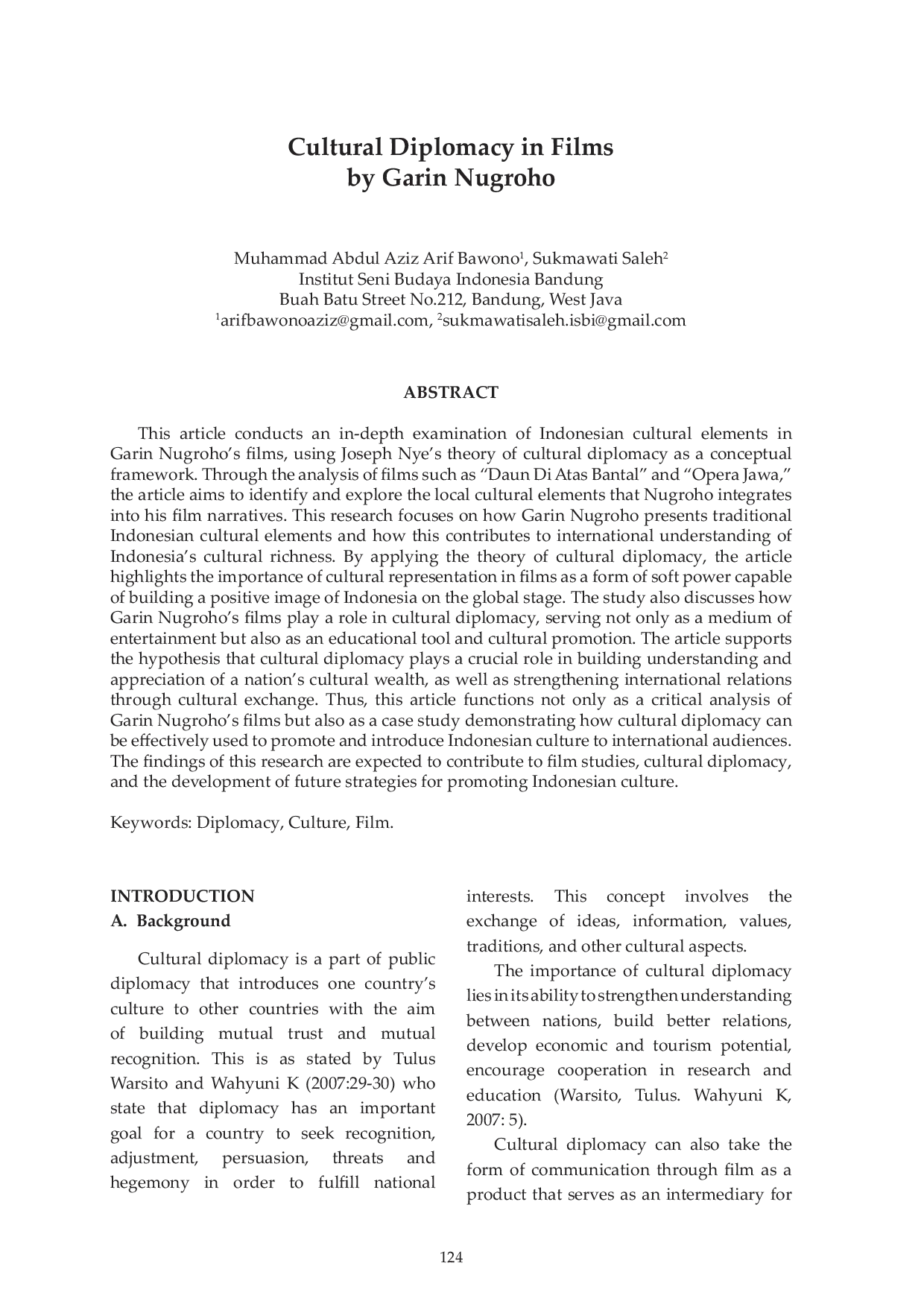 JURIS Cultural Diplomacy in Films by Garin Nugroho
