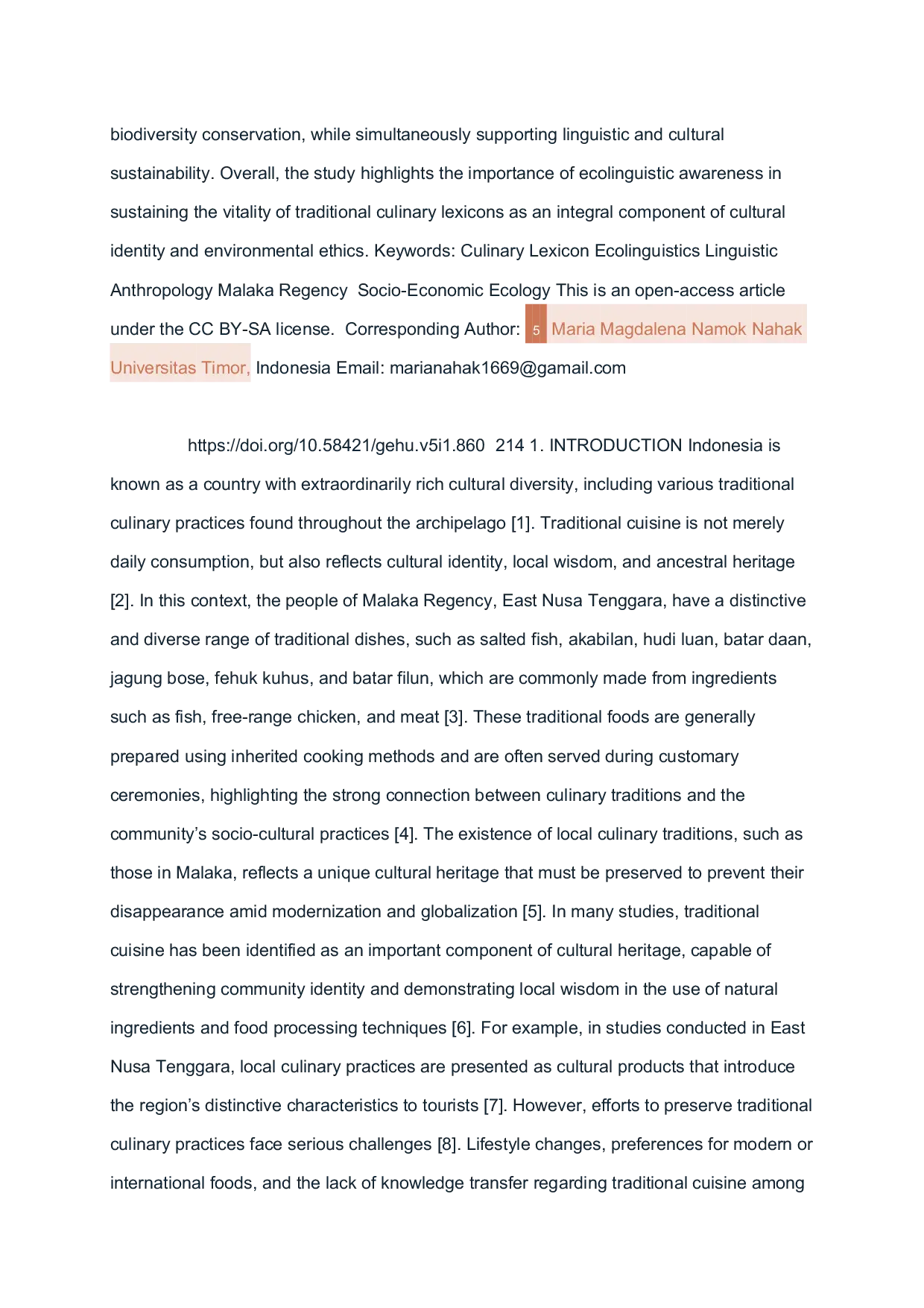 JURIS Preservation Of Local Food Culinary Lexicons Based On Social Status In The Indonesia Timor Leste Border Area A Socio Econo Ecolinguistic Analysis
