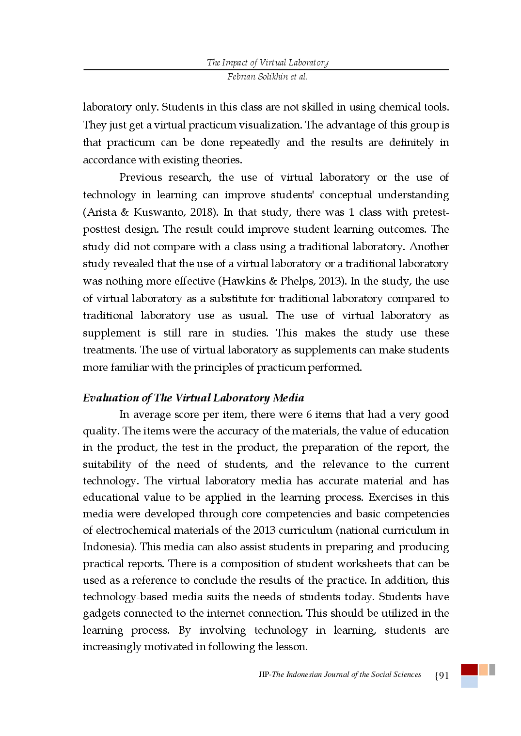 juris The Impact of Virtual Laboratory Integrated Into Hybrid Learning Use On Students Achievement