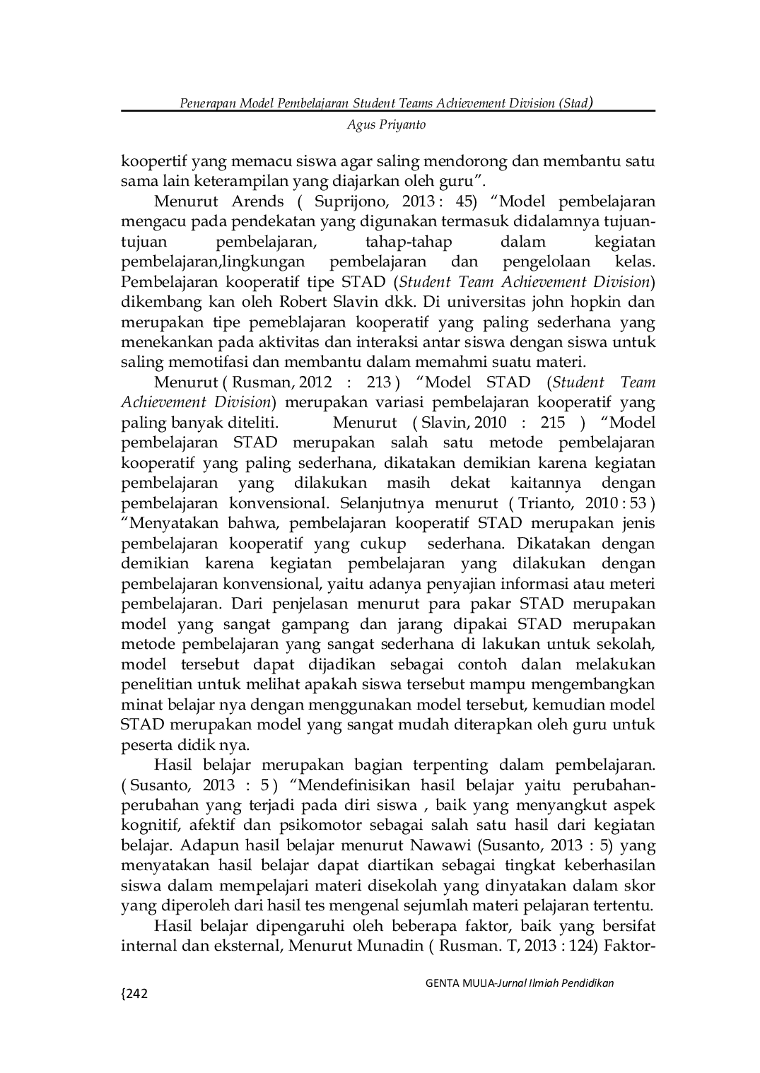 JURIS Penerapan Model Pembelajaran Student Teams Achievement Division Stad Terhadap Hasil Belajar Siswa di SMAN 1 Kaway XVI Pembelajaran Materi Sel