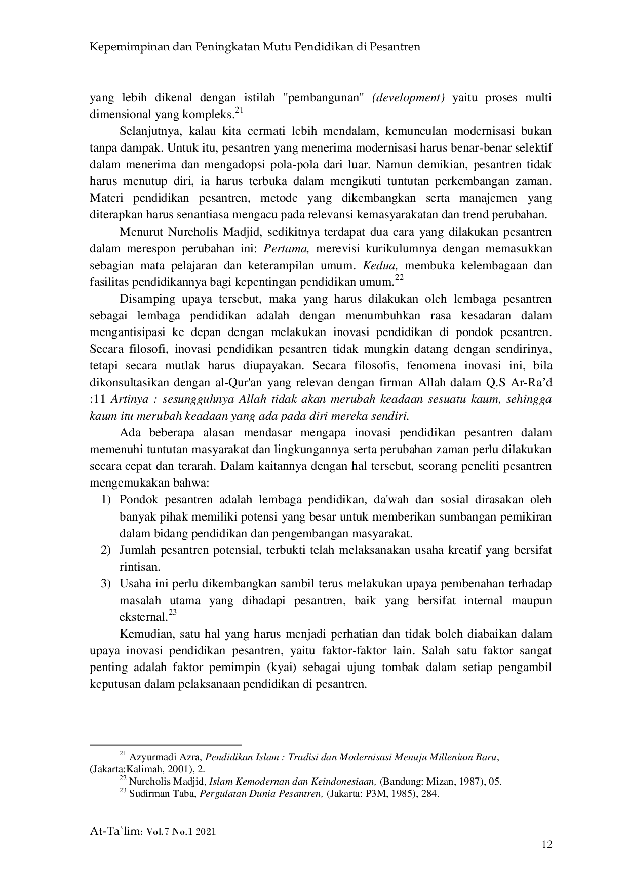 JURIS Kepemimpinan dan Peningkatan Mutu Pendidikan di Pesantren