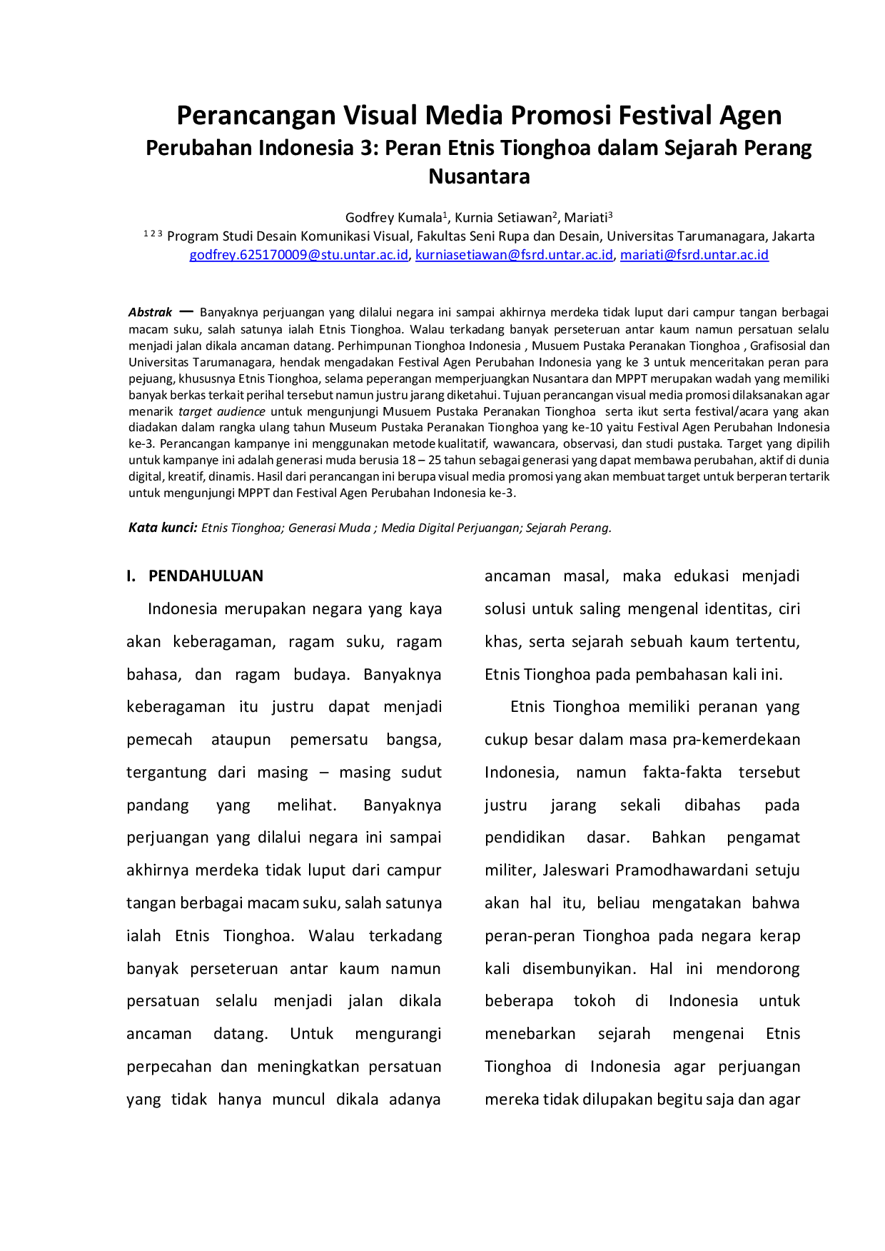 JURIS Perancangan Visual Media Promosi Festival Agen Perubahan Indonesia 3 Peran Etnis Tionghoa dalam Sejarah Perang Nusantara