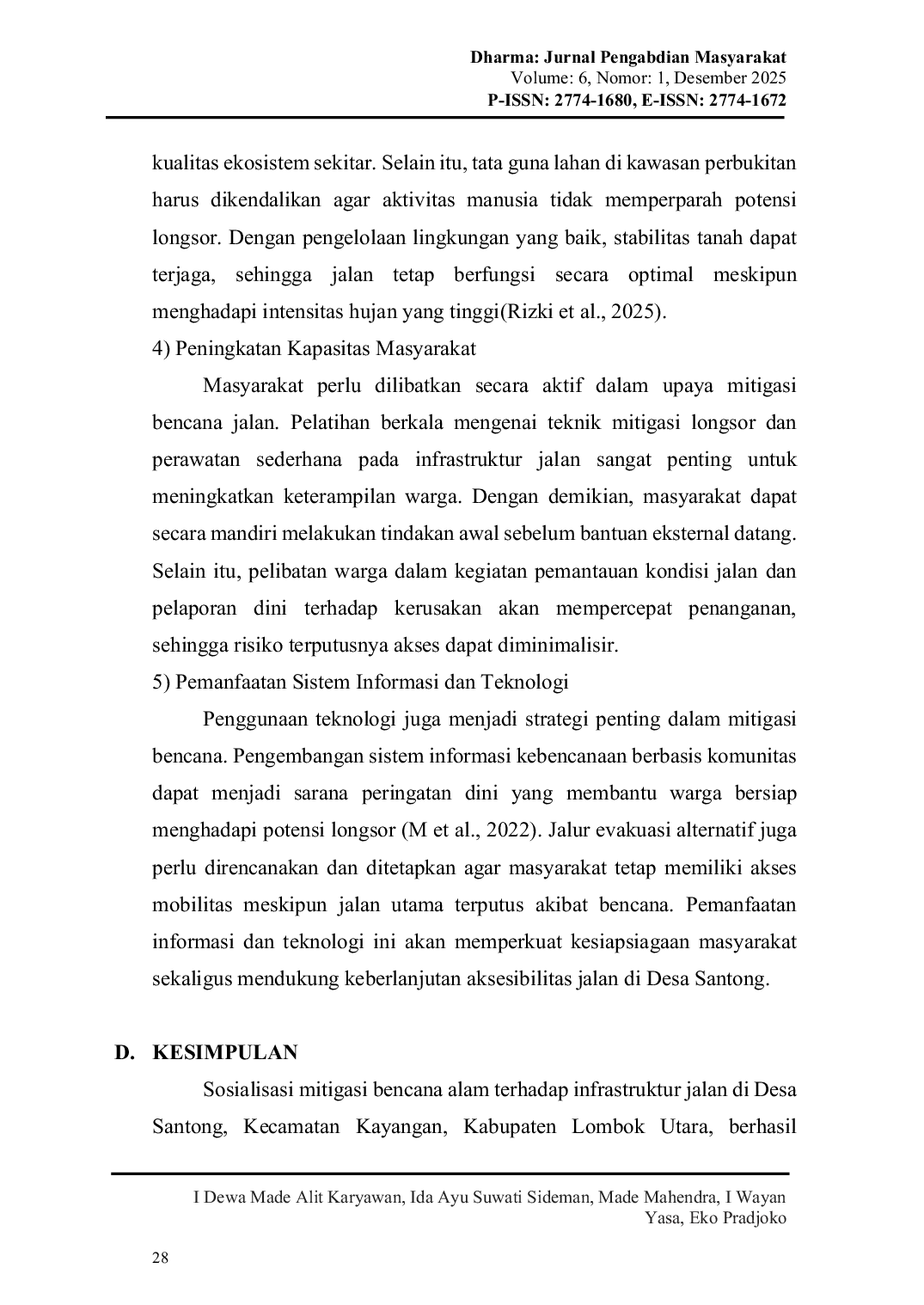 JURIS Sosialisasi Mitigasi Bencana Terhadap Infrastruktur Jalan di Kawasan Rawan Bencana