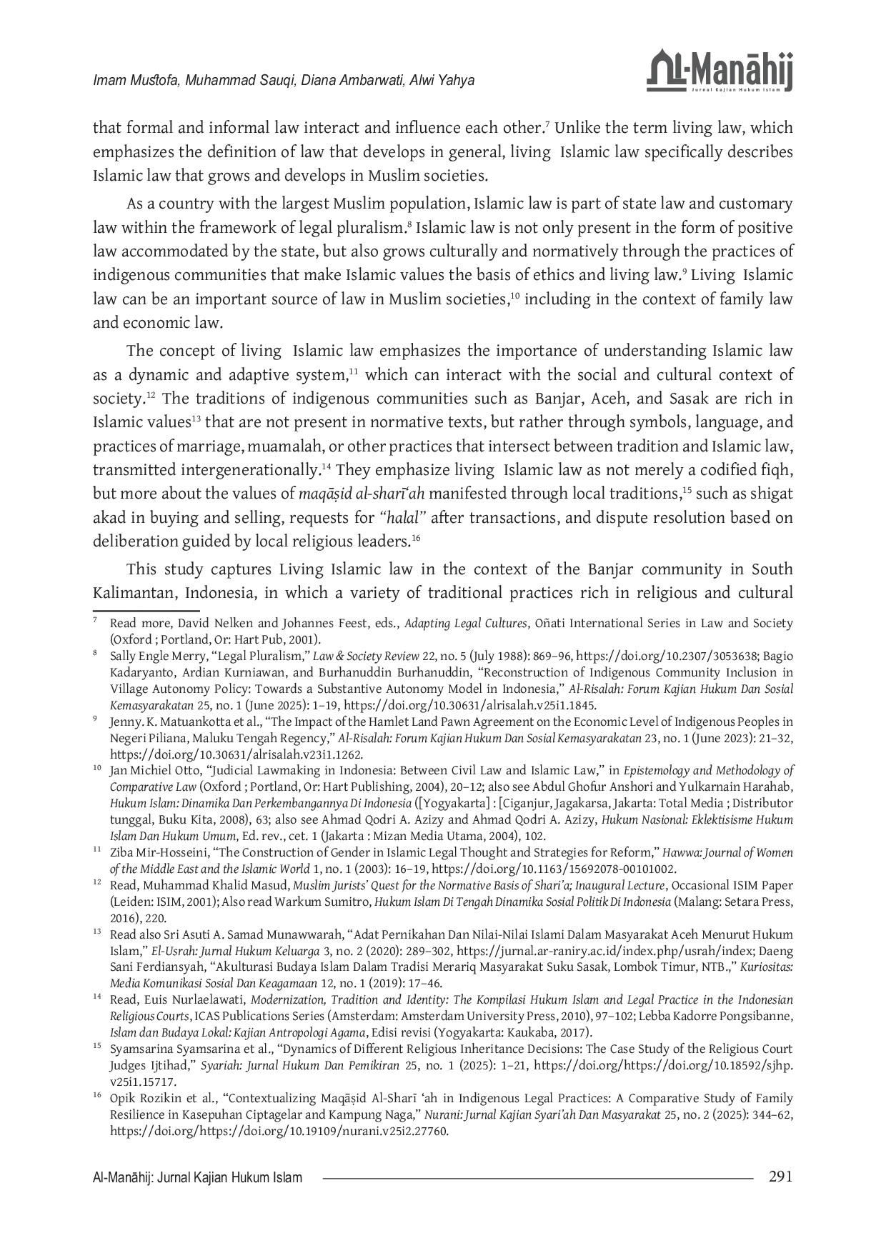 JURIS Living Islamic Law in Indigenous Communities in Indonesia Integration of Fiqh in the Tradition of Mu amalah of the Muslim Community of Banjar