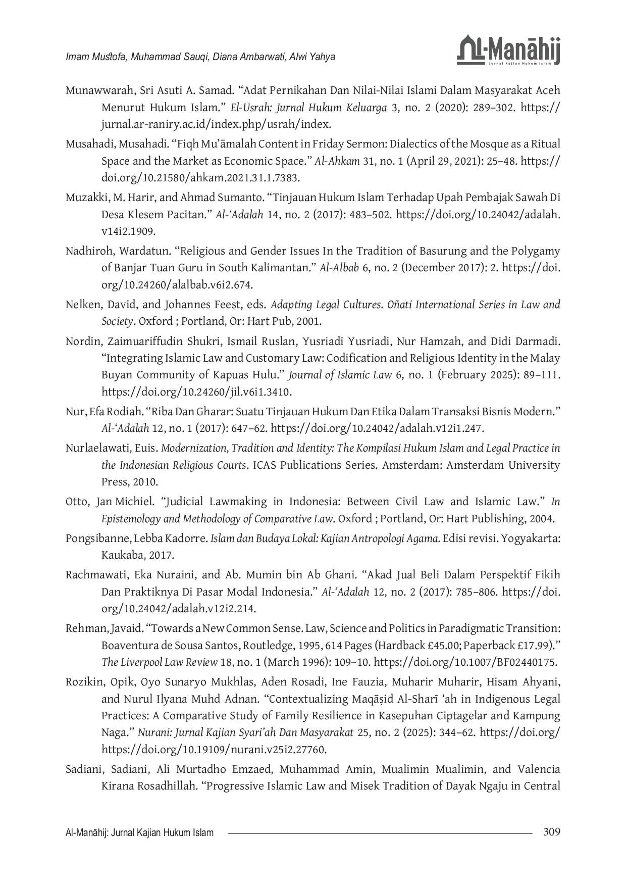 JURIS Living Islamic Law in Indigenous Communities in Indonesia Integration of Fiqh in the Tradition of Mu amalah of the Muslim Community of Banjar