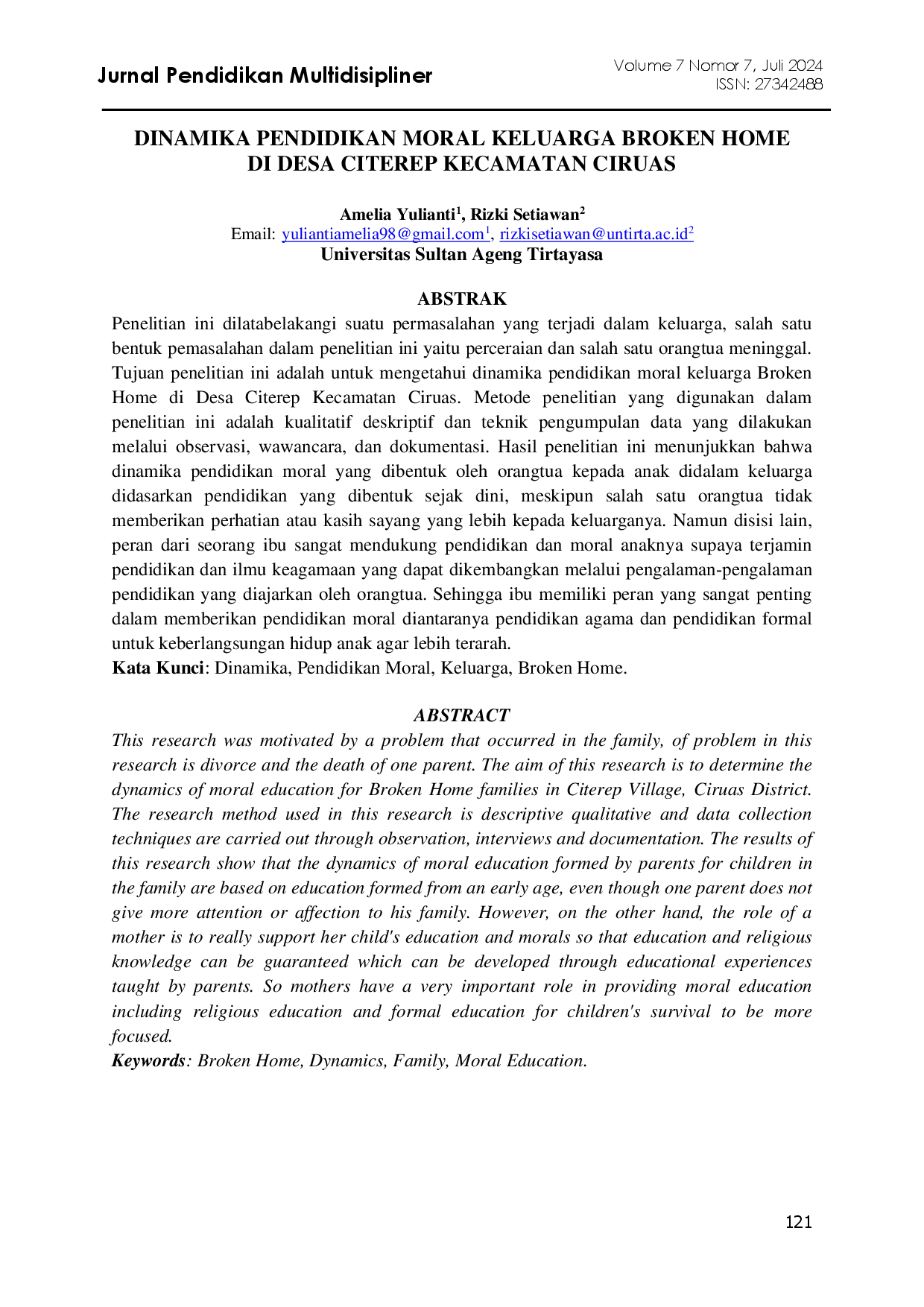 juris Dinamika Pendidikan Moral Keluarga Broken Home Di Desa Citerep Kecamatan Ciruas