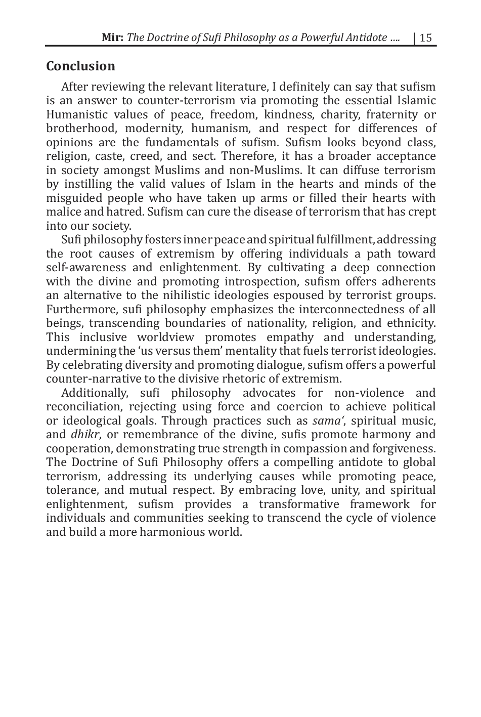 JURIS The Doctrine of Sufi Philosophy as a Powerful Antidote to Global Terrorism