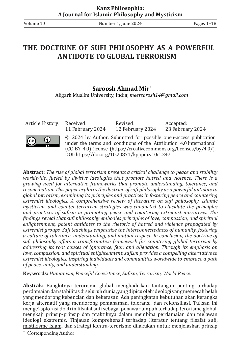 JURIS The Doctrine of Sufi Philosophy as a Powerful Antidote to Global Terrorism