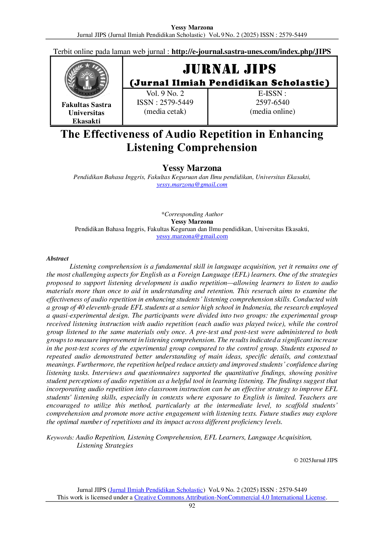 JURIS The Effectiveness of Audio Repetition in Enhancing Listening Comprehension