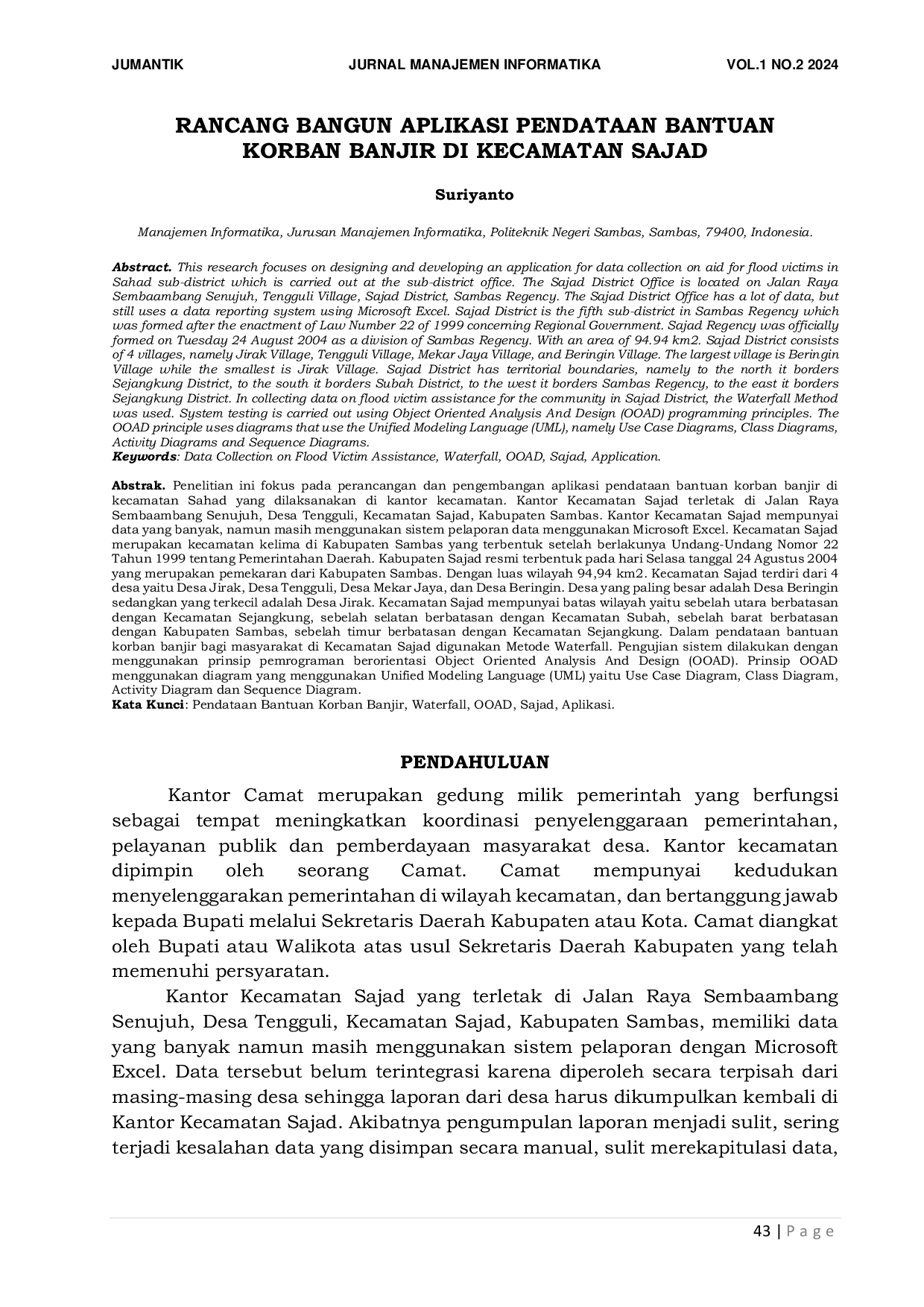 JURIS Rancang Bangun Aplikasi Pendataan Bantuan Korban Banjir Di Kecamatan Sajad