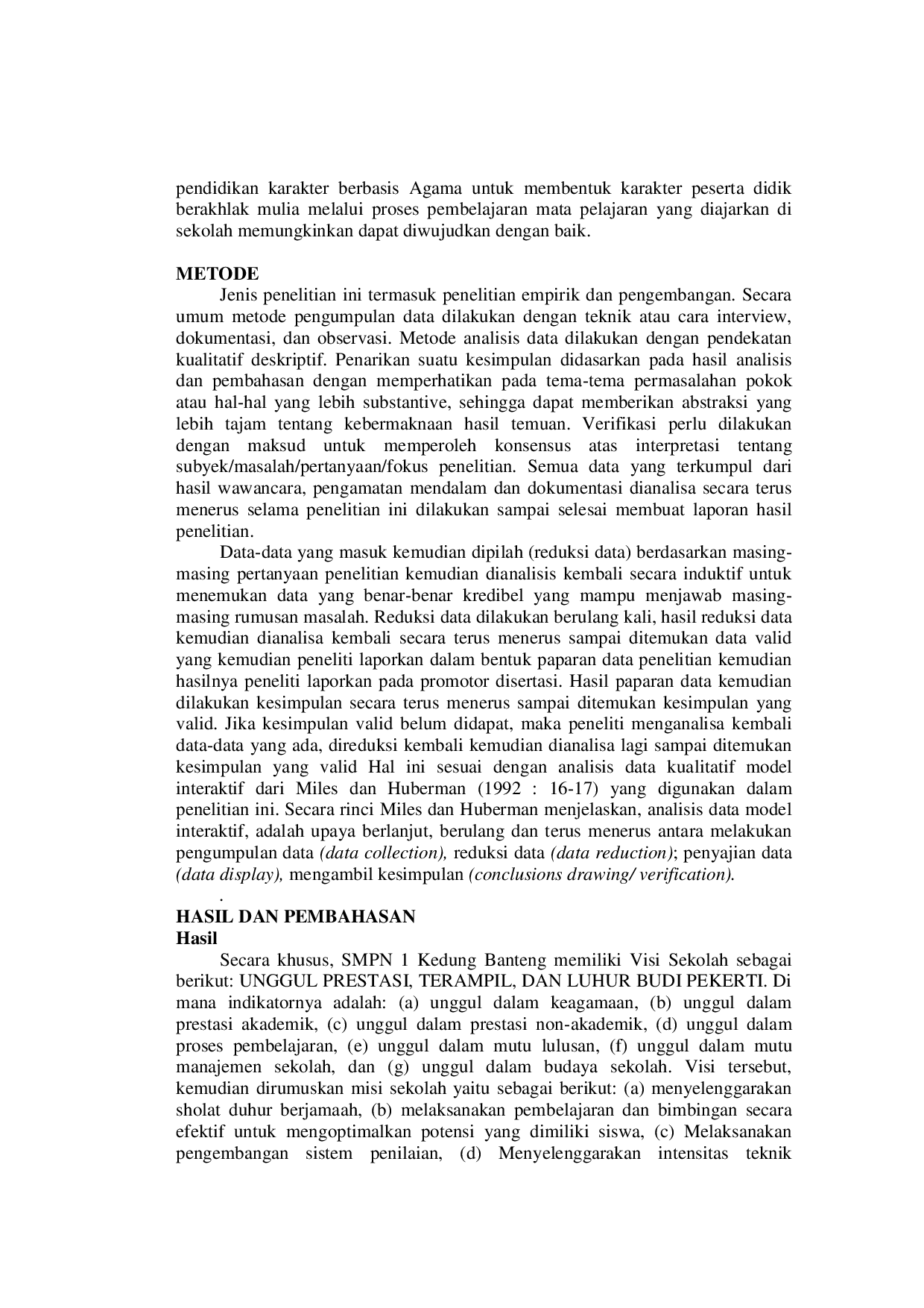 juris Unifikasi Pendidikan Karakter Berbasis Agama Islam dalam Pendidikan Sosial di SMPN 1 Purwokerto