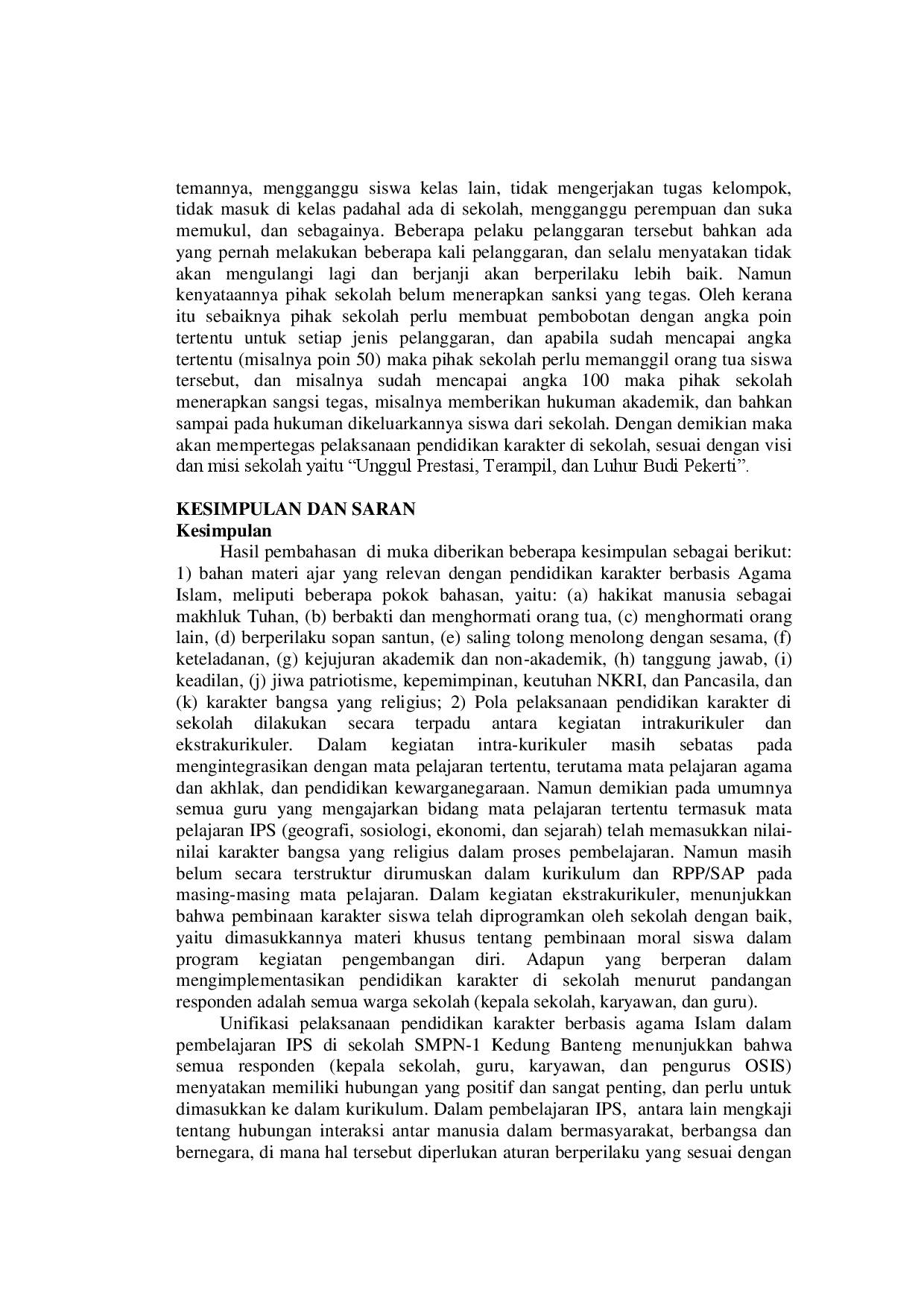 juris Unifikasi Pendidikan Karakter Berbasis Agama Islam dalam Pendidikan Sosial di SMPN 1 Purwokerto