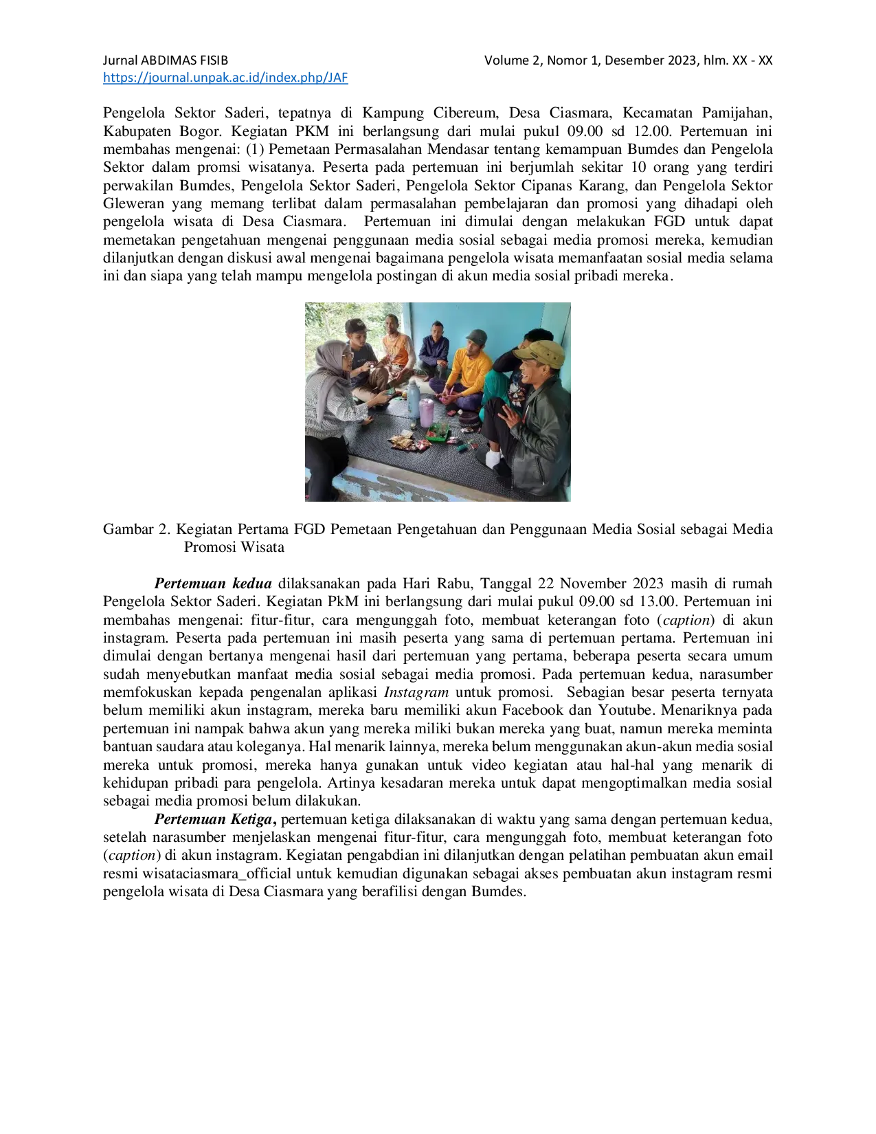 JURIS Memahami Kapasitas Pengelola Wisata dalam Menggunakan Instagram Sebagai Media Promosi Pariwisata Berbasis Masyarakat