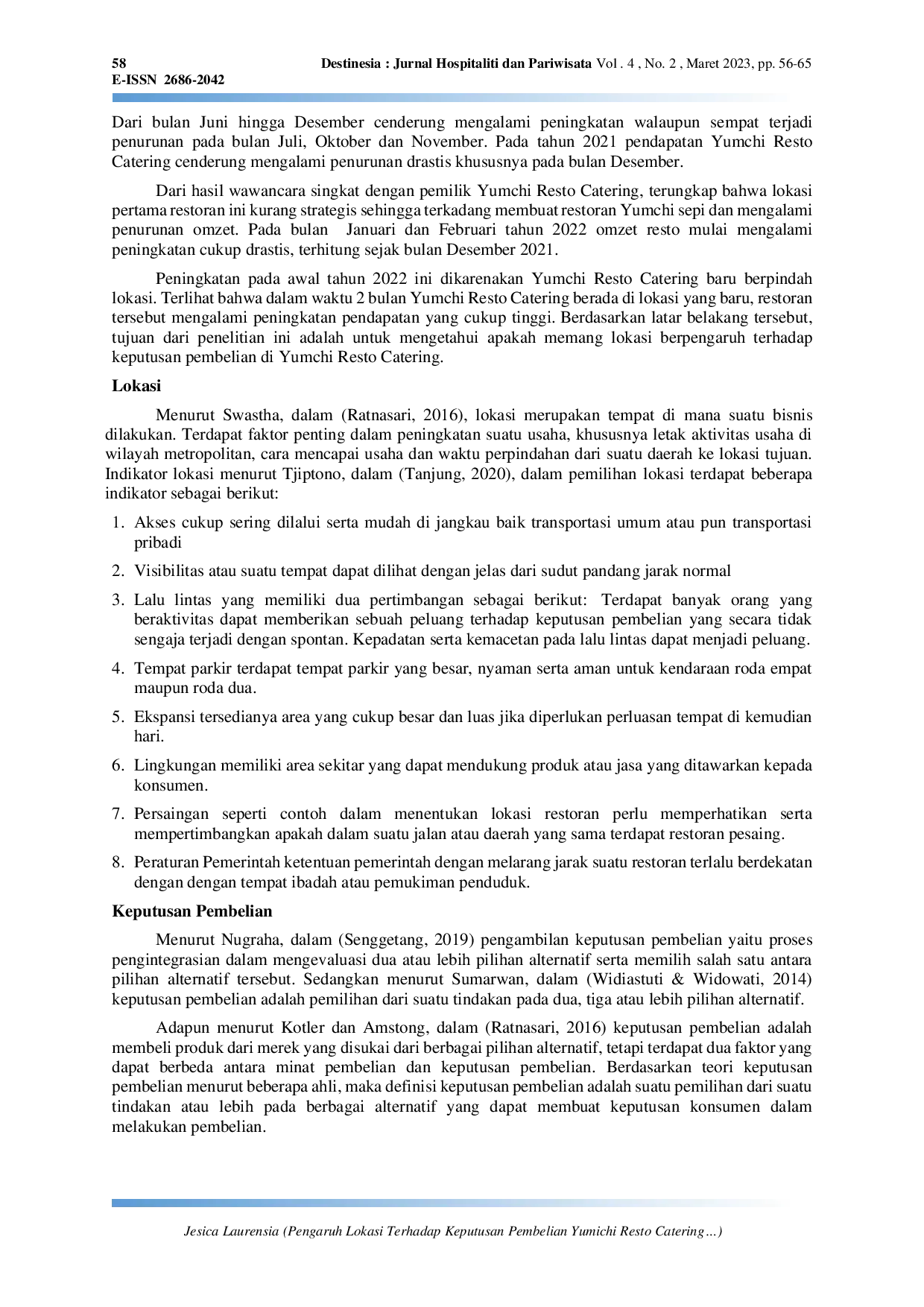 JURIS Pengaruh Lokasi terhadap Keputusan Pembelian Yumichi Resto Catering Harapan Indah Bekasi