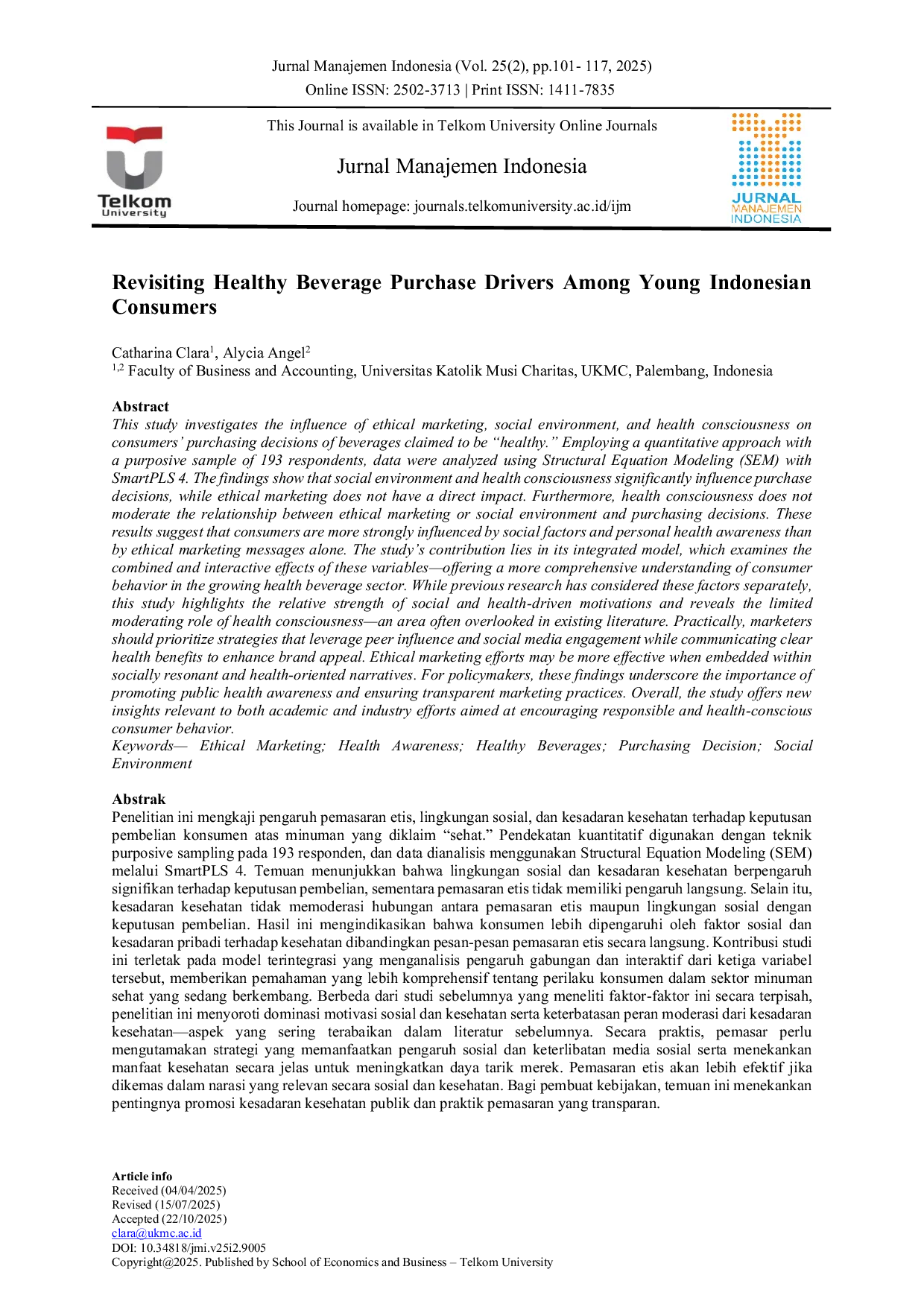 JURIS Peninjauan Kembali Determinan Pembelian Minuman Sehat di Kalangan Konsumen Muda Indonesia
