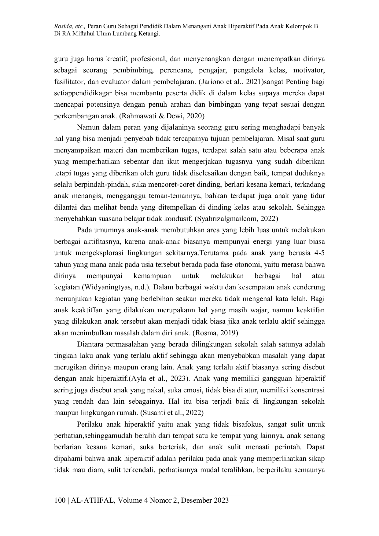 JURIS Peran Guru Sebagai Pendidik Dalam Menangani Anak Hiperaktif Pada Anak Kelompok B Di Ra Miftahul Ulum Lumbang Ketangi