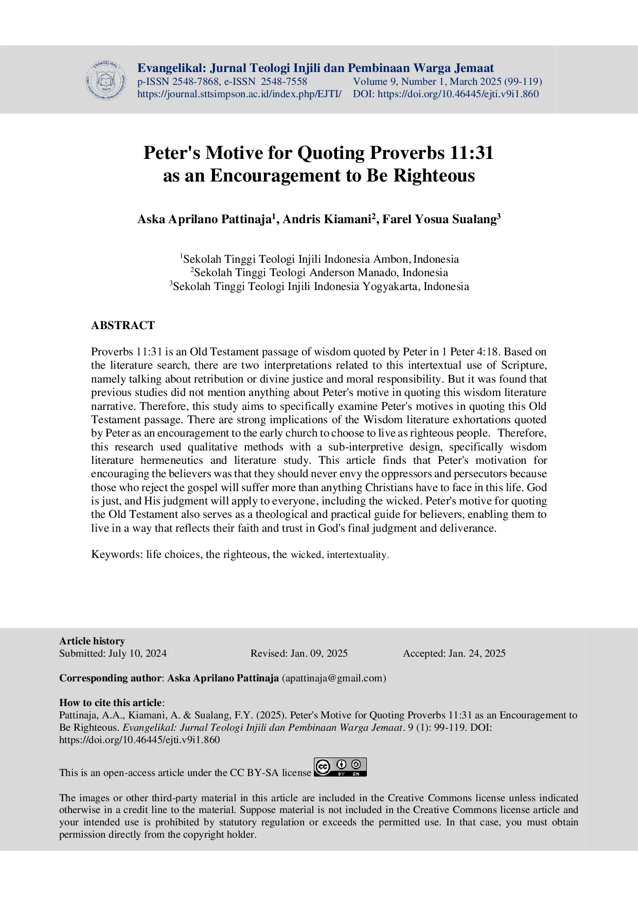 juris Peter s Motive for Quoting Proverbs 11 31 as an Encouragement to Be Righteous