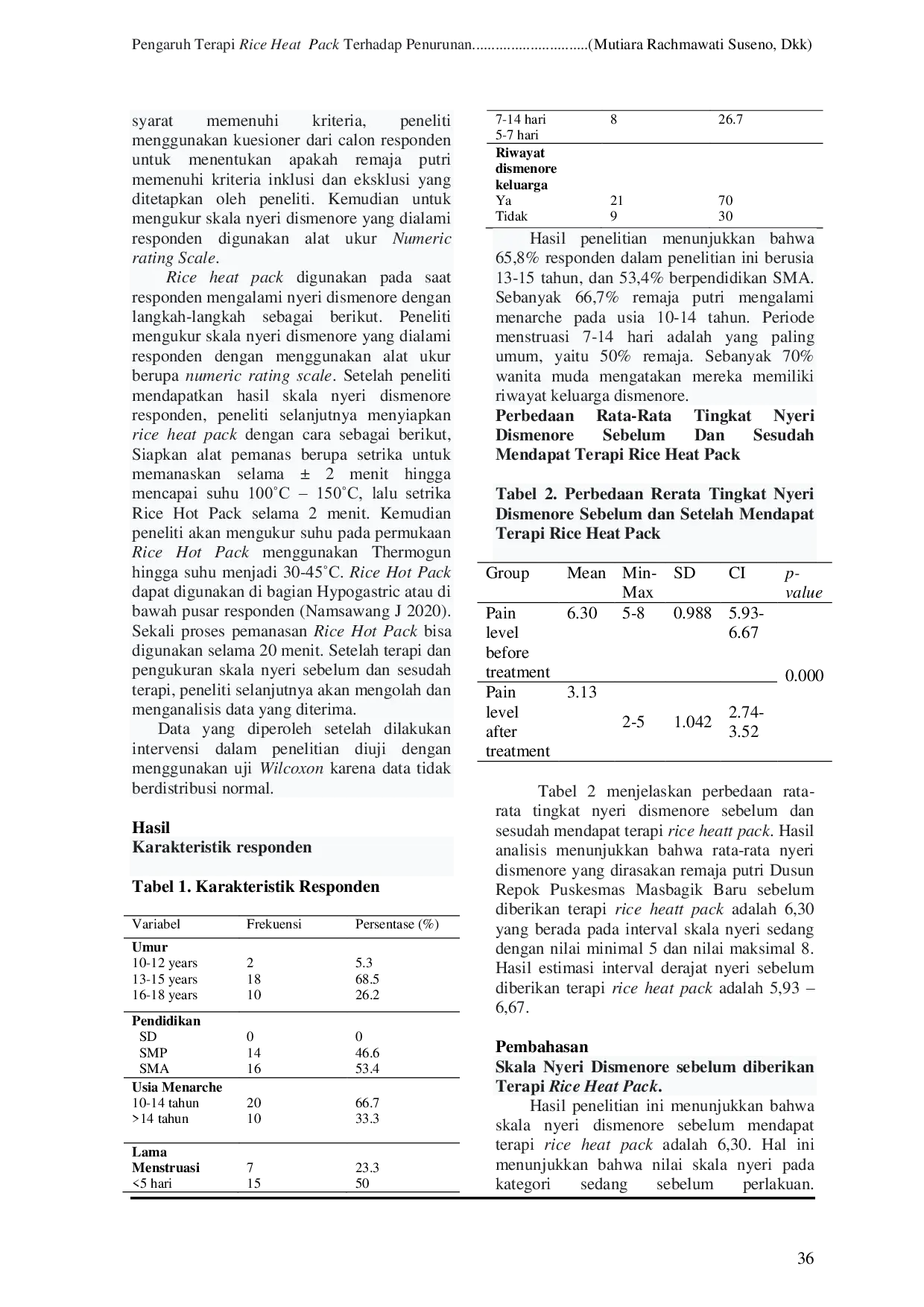 JURIS Pengaruh Terapi Rice Heat Pack Terhadap Penurunan Nyeri Dismenore Pada Remaja Di Desa Repok Masbagik Lombok Timur