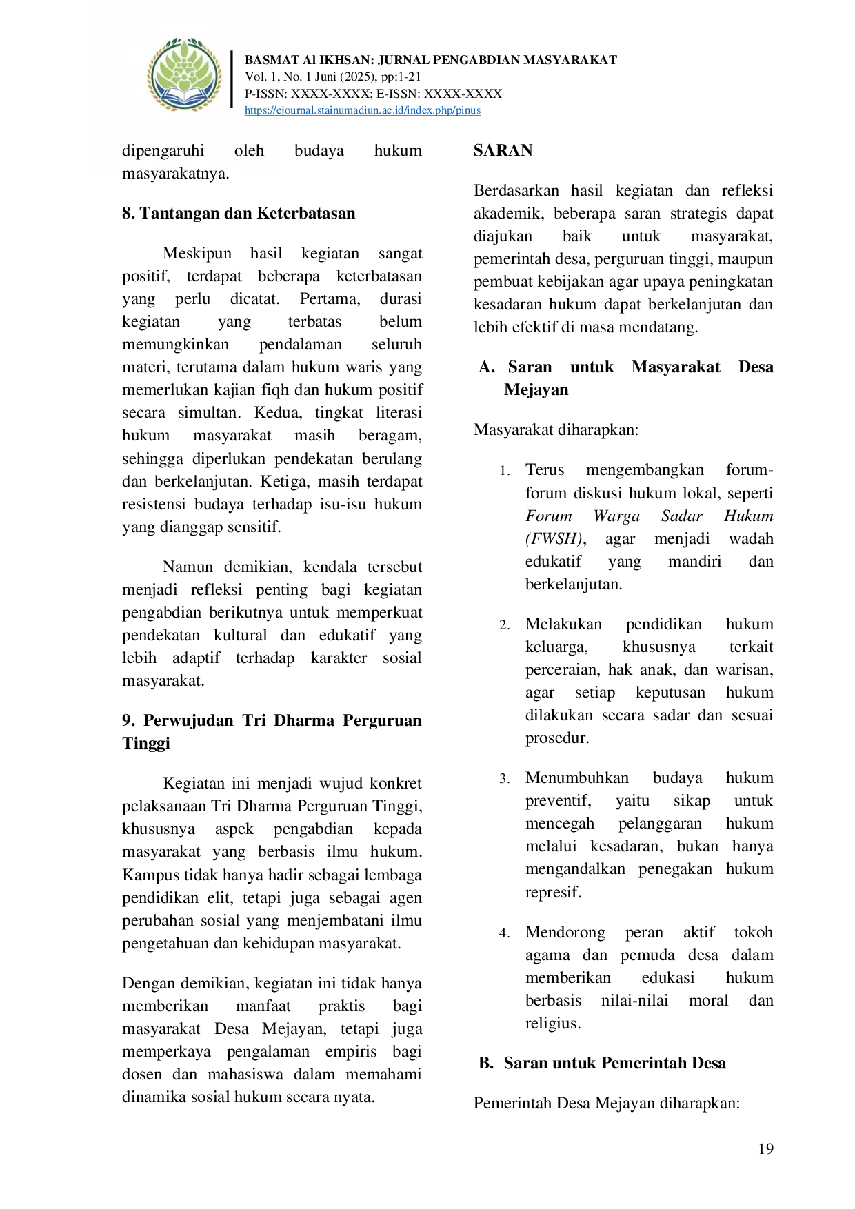 JURIS Sosialisasi Hukum sebagai Upaya Peningkatan Kesadaran Hukum Masyarakat Desa Mejayan