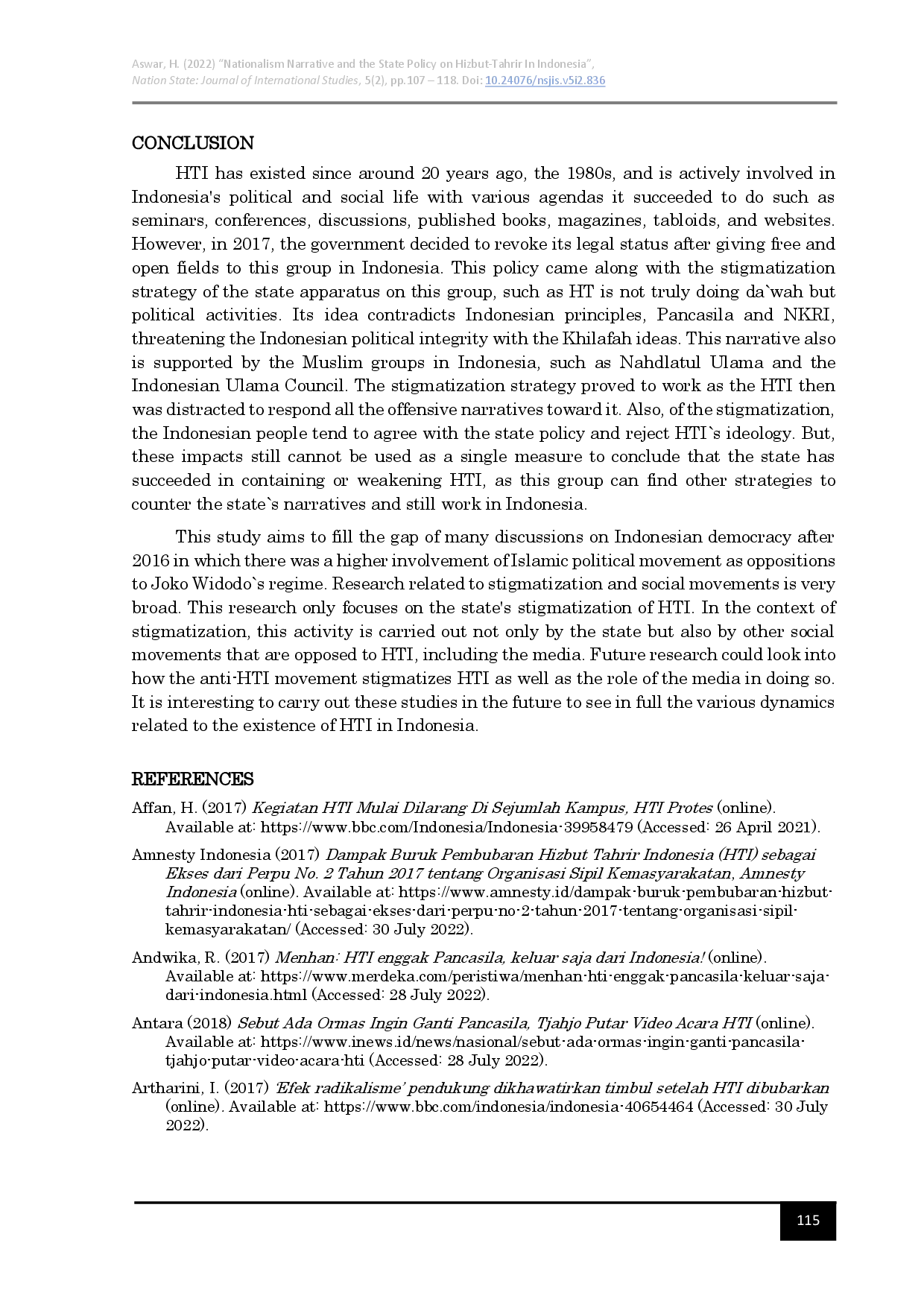 juris Nationalism Narrative and The State Policy on Hizbut Tahrir in Indonesia