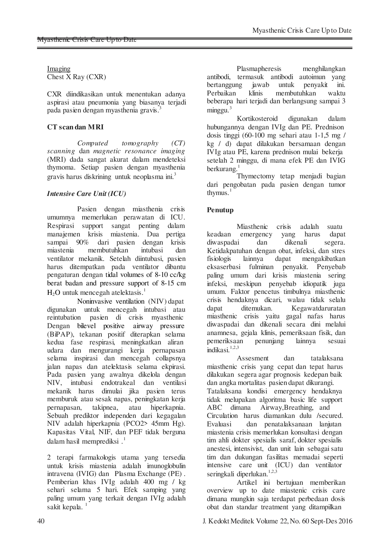 JURIS Myasthenic Crisis Care Up to Date