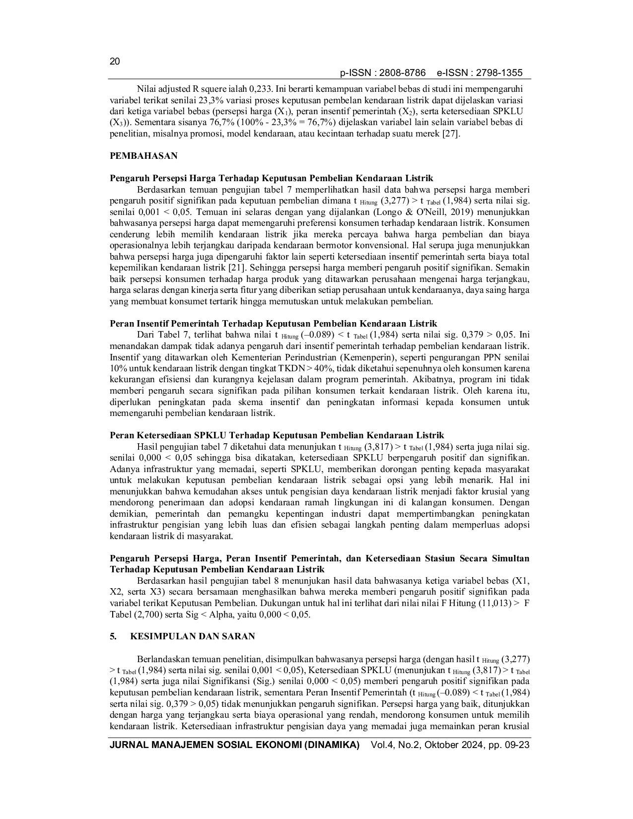 JURIS Pengaruh Persepsi Harga Peran Insentif Pemerintah Dan Ketersediaan Stasiun Pengisian Kendaraan Listrik Umum SPKLU Terhadap Keputusan Pembelian Kendaraan Listrik Kota Semarang