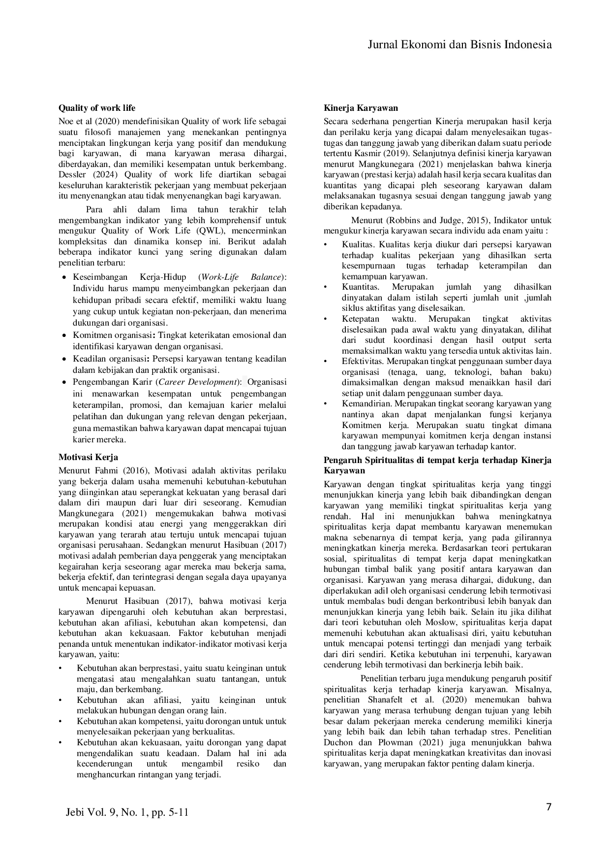 JURIS Peran Motivasi Sebagai Mediator Terhadap Kinerja Karyawan Dengan Spiritualitas Di Tempat Kerja Kepuasan Kerja Dan Quality Of Work Life