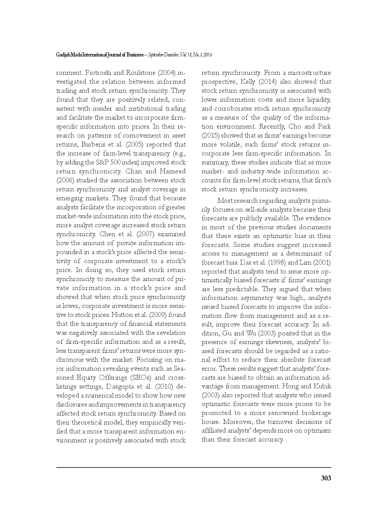 juris Stock Return Synchronicity and Analysts Forecast Properties