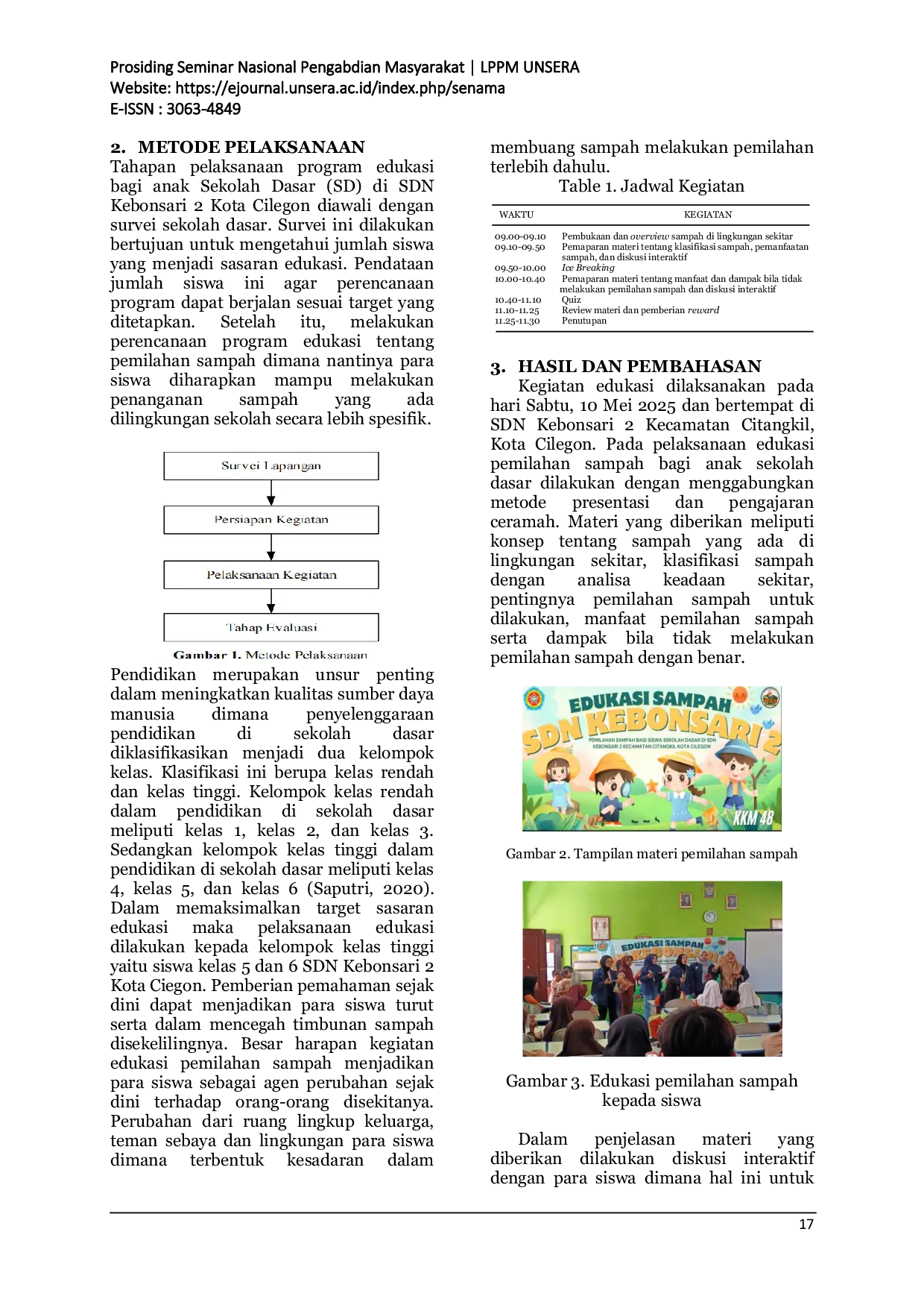 JURIS Edukasi Pengelolaan Sampah Pada Anak Usia Sekolah Dasar Sebagai Upaya Membentuk Generasi Peduli Lingkungan